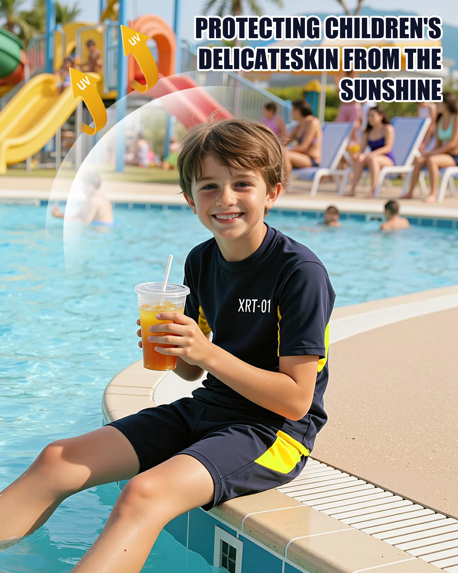 Costume Piscina Bambino Costumi Mare Ragazzi Pantaloncini da Bagno e Maglietta Rash Guard per Nuoto Spiaggia Viaggio