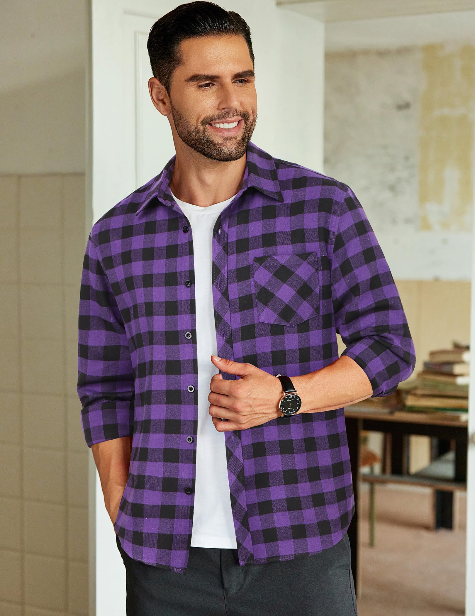 COOFANDY Camicia da uomo in flanella a quadri a maniche lunghe con bottoni camicie casual autunno camicia giacca