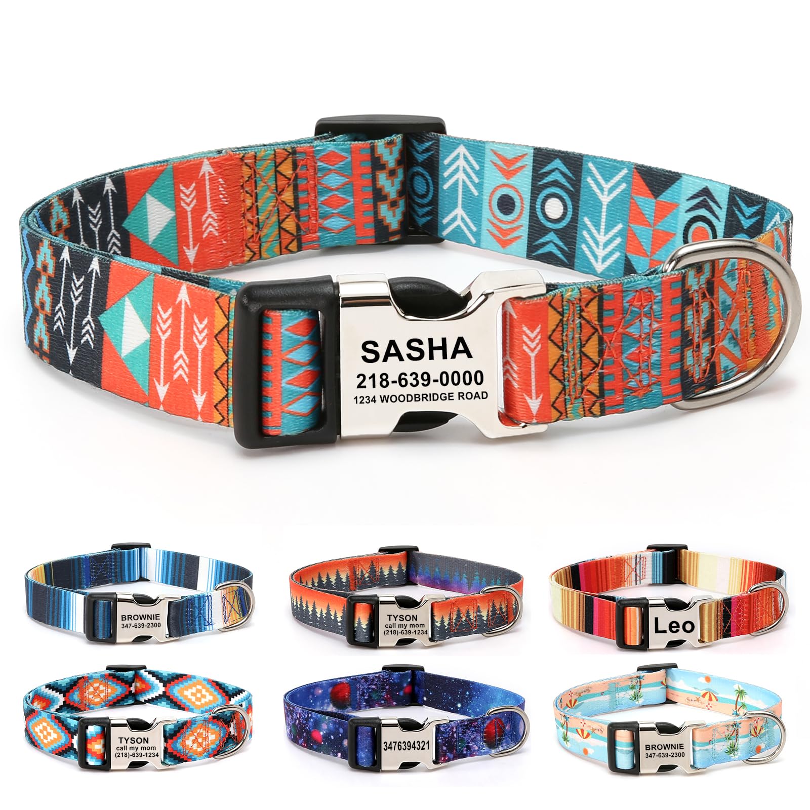 Collar para Perro Personalizado de Nylon, diseño de Moda, Cierre metálico, Grabado láser, tamaño Ajustable, Personalizable con Nombre y teléfono, Adecuado para Todos los Perros (Flecha)