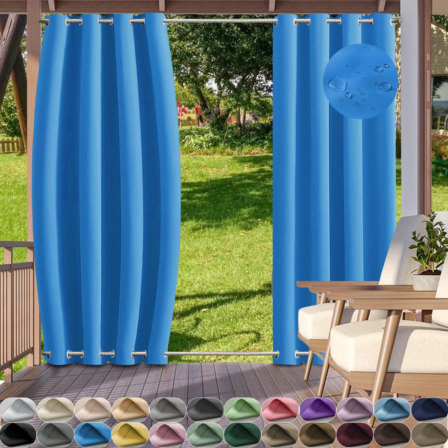 YangAera Outdoor Curtains with Double Grommet Top and Bottom, Waterproof Windproof Blackout Privacy Protected Curtain for Gazebo/Garden/Balcony/Pergola/Patio-1 Panel-W 119.7" xD 102" -Color17