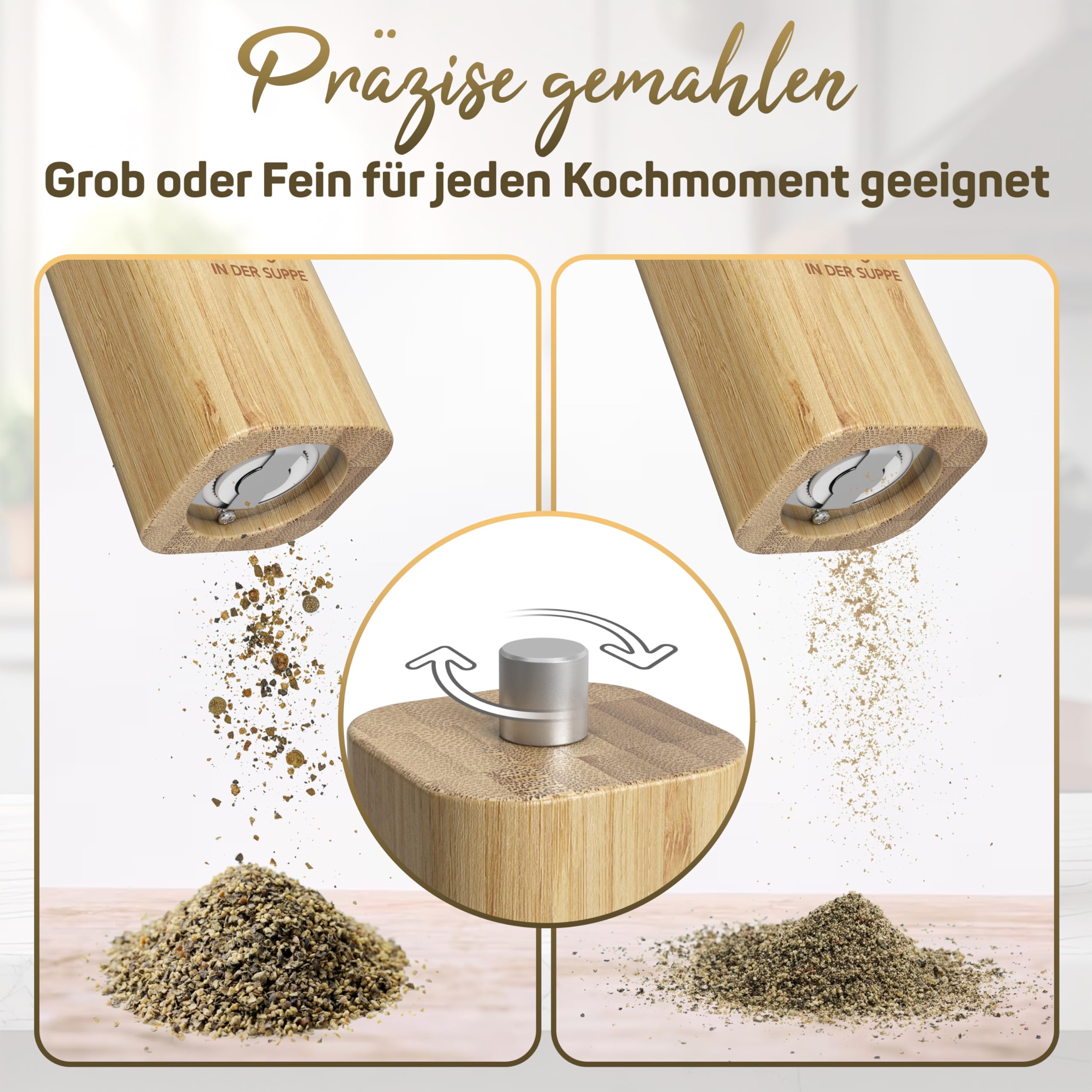 ELBFUCHS® Salz und Pfeffermühle Holz Groß [PERFEKTE GESCHENKIDEE] Liebevolles 2-er Set Pfeffer und Salzmühle mit Keramikmahlwerk | Ideal für Hölzerne Hochzeit Geschenk Einzug, Polterabend