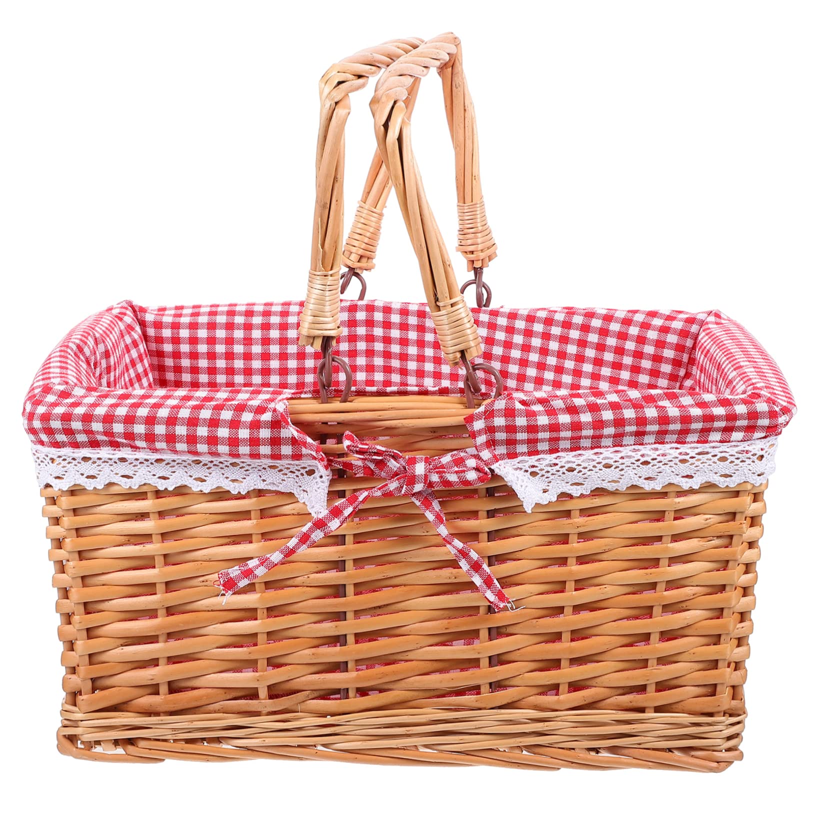 PRETYZOOM Cestino Intrecciato Mano di Vimini Cestino di Salice per Contenitore Portaoggetti con Fodera in Stile Country per Picnic Campeggio e Raccolta Frutta Verdura