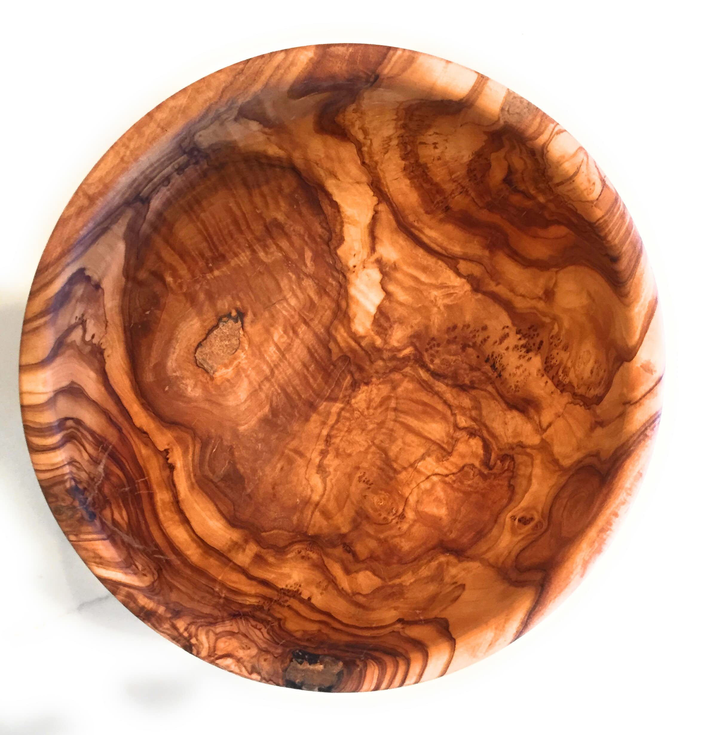 Artisan Servierschale aus Olivenholz, 30.5 cm, seltene dekorative Holzschale für Obst, Salat, Snacks, Chips. Popcorn. Größe S: 15.2 cm, XL: 27.9 cm, XXL 30.5 cm 0.5 cm (XXL 30.5 cm)