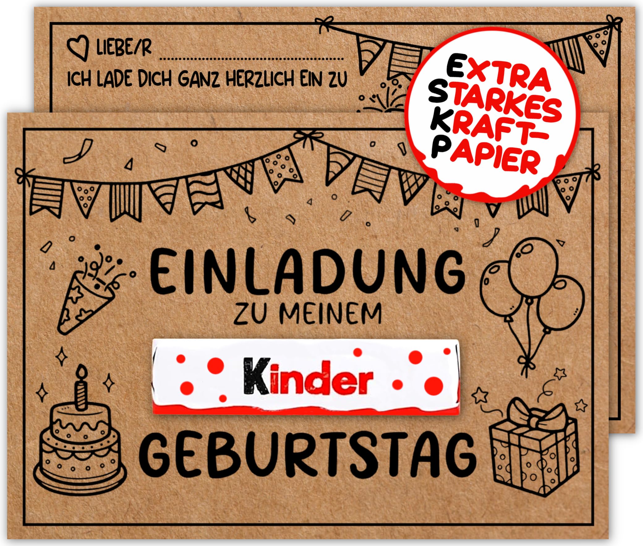 VULAVA 12x Schokoriegel EINLADUNGSKARTEN KINDERGEBURTSTAG Junge Mädchen - die Kraftpapier PARTY Karten sind die EINLADUNG für Jungen Kinder GEBURTSTAG Schokolade Schulanfang Kinderparty DIY