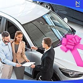 Mata1-USA - Huge Car Bow - Pink, 23 Inch - Big Gift Wrapping Bow for Large Gift Decoration - Giant Size for Indoor & Outdoor Use - 12 Loops & 2 Stickers - No Magnets That Scratch