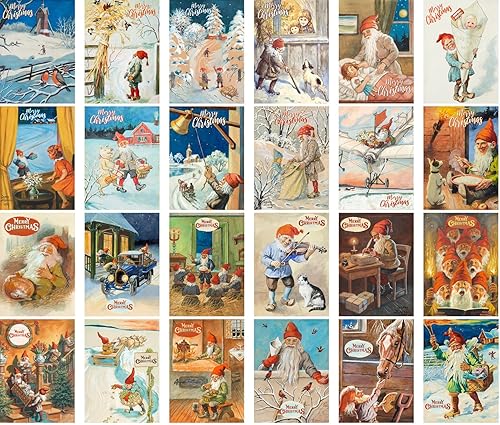 Miniatura 2 de PIXILUV Postales vintage (24 piezas de 4 x 6 pulgadas cada una) Elfos de Santa haciendo trabajos en Navidad, postales de Navidad vintage, postales