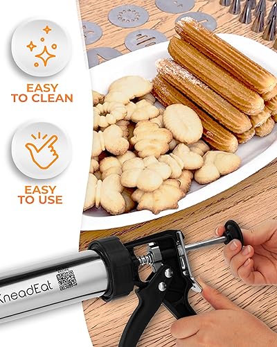 Miniatura 7 de KneadEat Churrera profesional - Juego de pistola Churro Maker. Capacidad para 1.5 libras de masa y bolsa de relleno de churro con aguja grande.