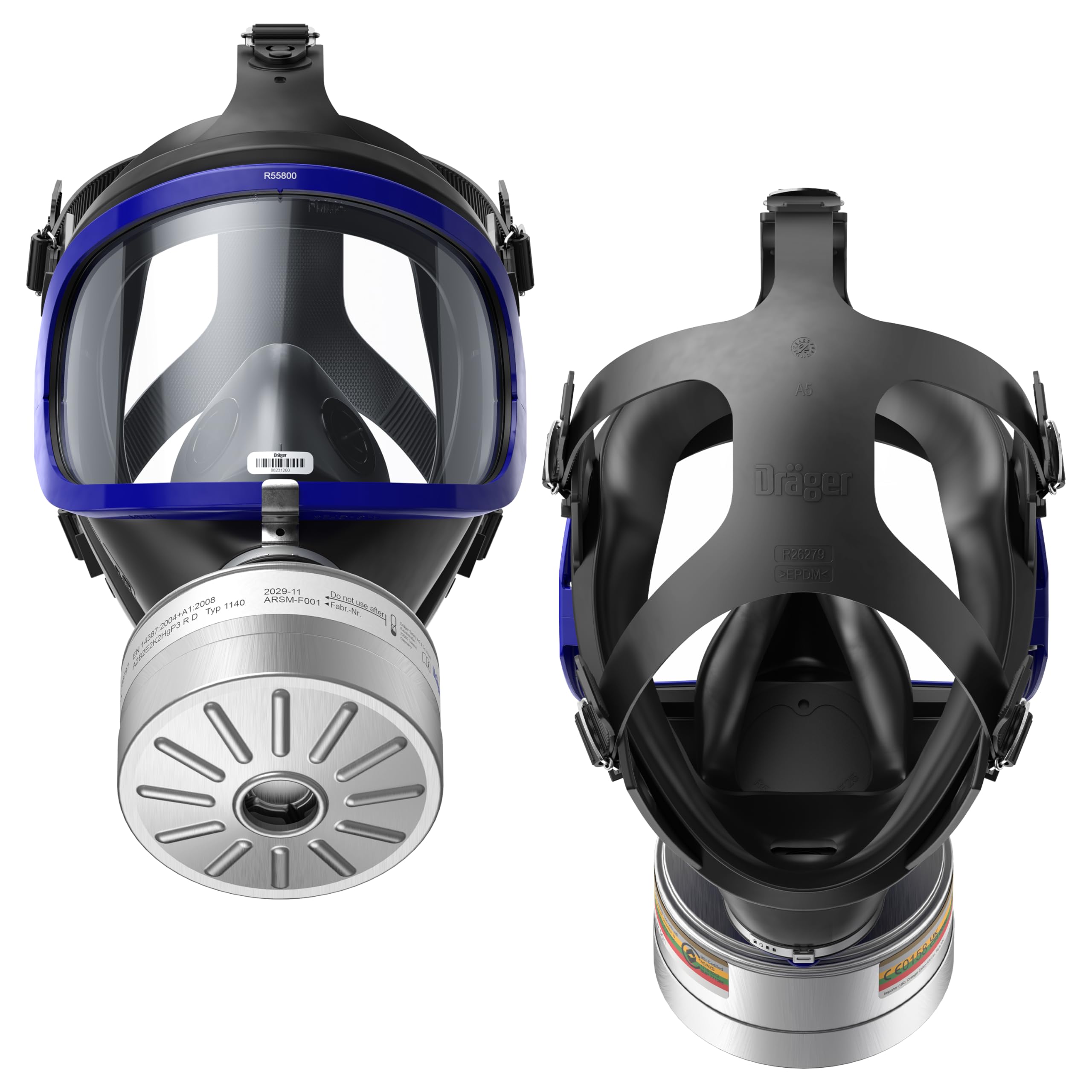 Dräger X-plore 6300 - Máscara de protección completa con filtro A2B2E2K2 HG P3 R D de rosca Rd40, máscara de gas para trabajos químicos y construcción