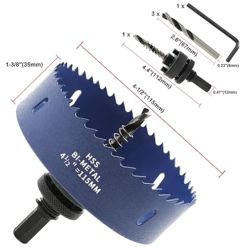 Miniatura 7 de ASNOMY Sierra de agujero de 4-12 pulgadas para madera, profundidad de corte HSS de 1-38 pulgadas de profundidad de corte HSS para tableros de