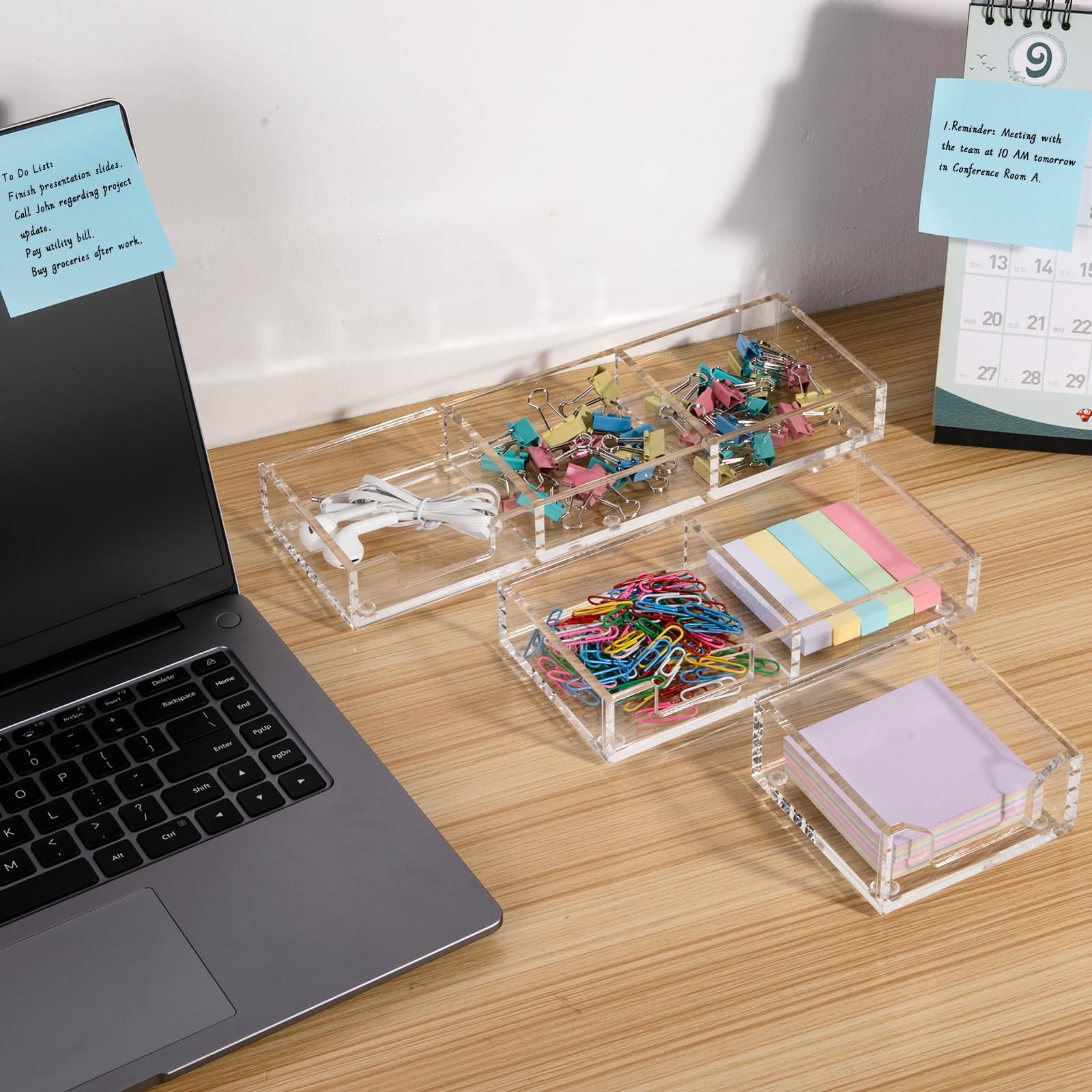 WORHE BQ211 Support de notes autocollantes 3 en 1 en acrylique transparent pour école, bureau, maison, distributeur de notes post-pop pour bloc-notes de 7,6 x 7,6 cm