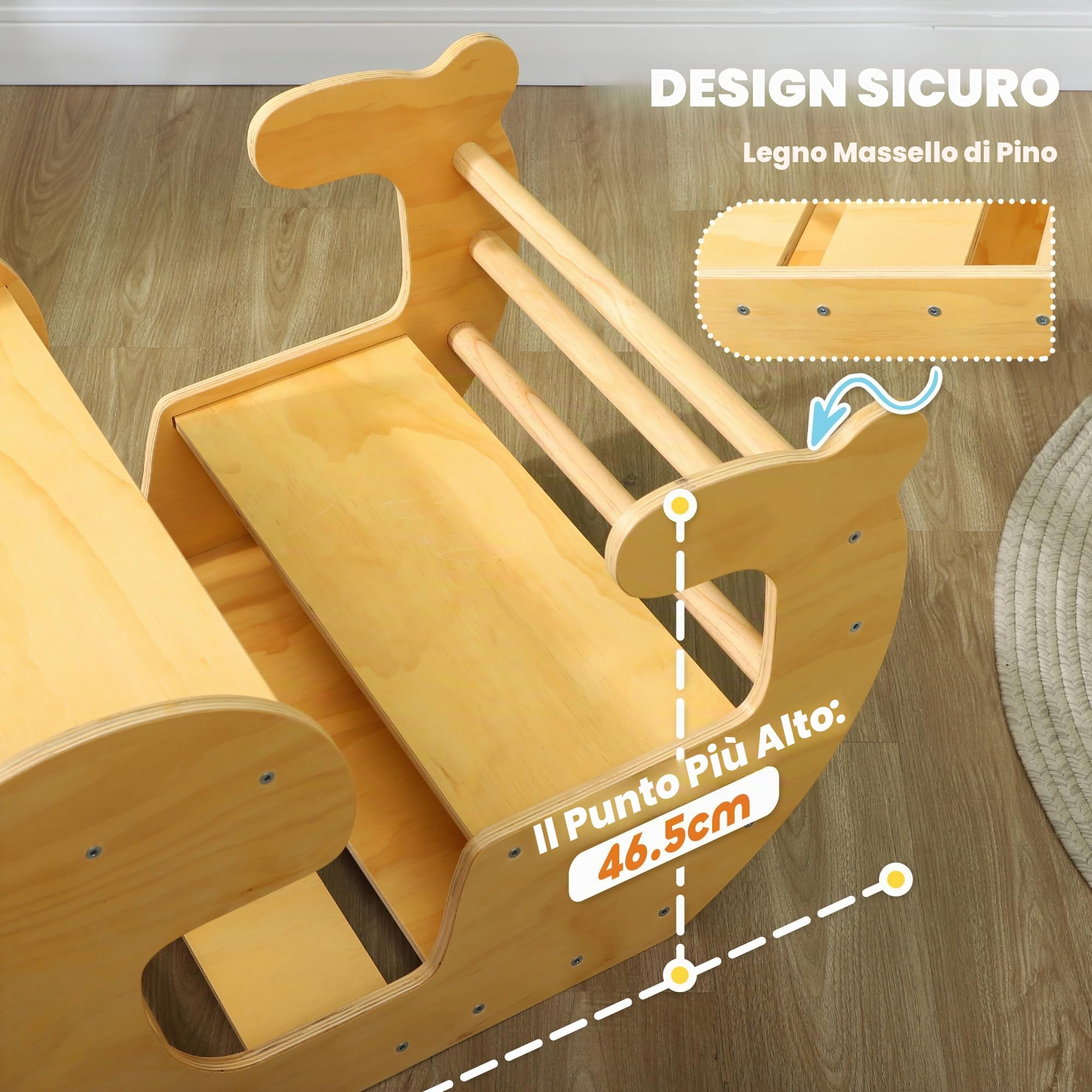 AIYAPLAY 2-in-1 Arco Arrampicata Bambini, Liscio Legno Naturale
