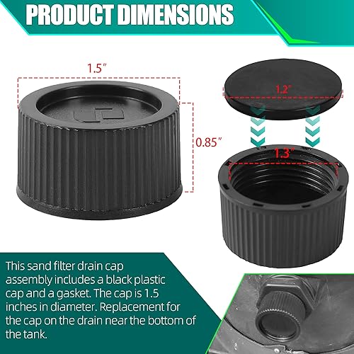 Miniatura 2 de Tapa de drenaje de filtro de repuesto exacta y junta para número de pieza SX180HG (versión original - Negro) - Tapa de filtro de arena compatible