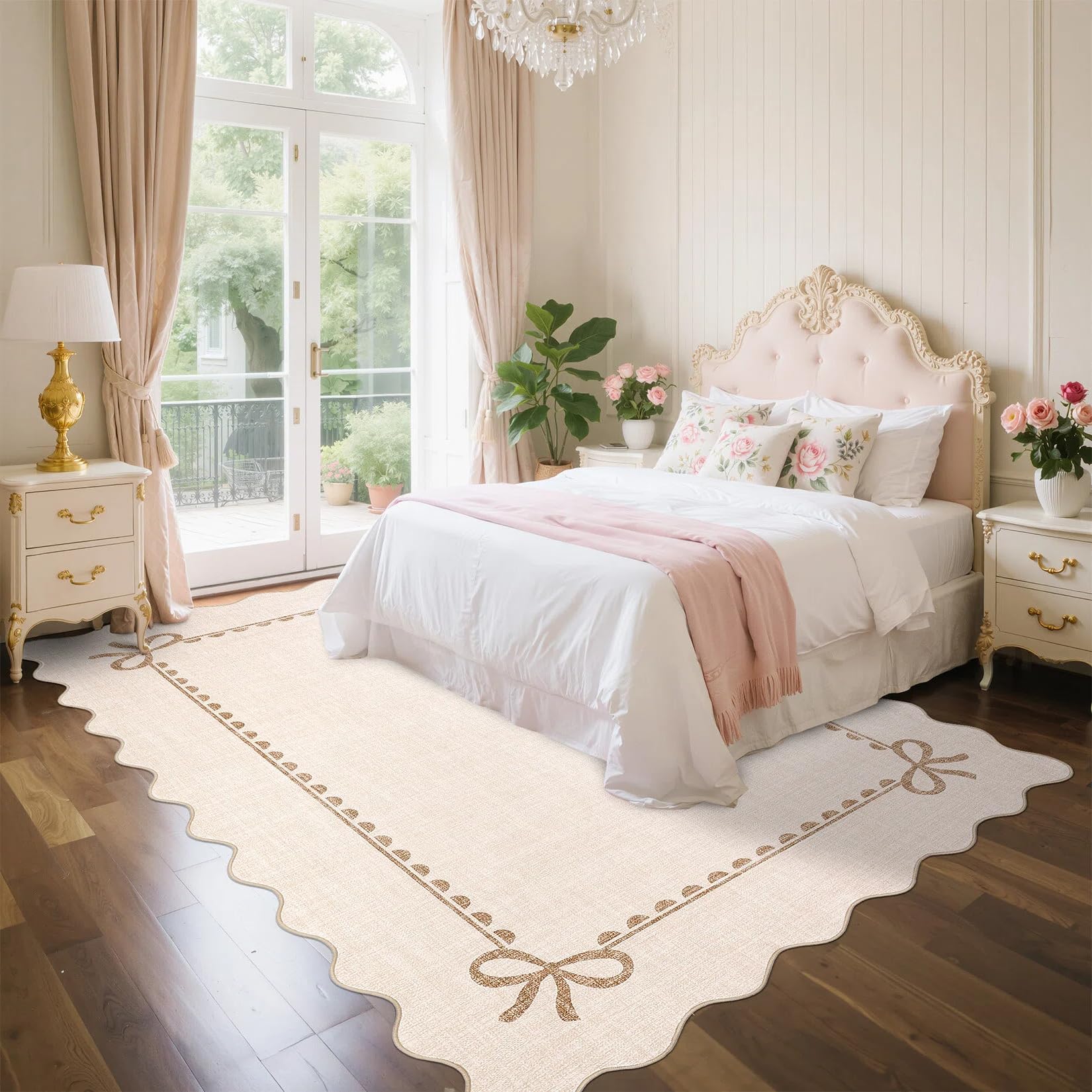 CAROMIO Modern Scalloped Bow Area Rug 200x290 cm, Ultra Thin Low Pile Rug, Non Slip Easy Care Floor Mat for Living Room Bedroom, Beige — image 1