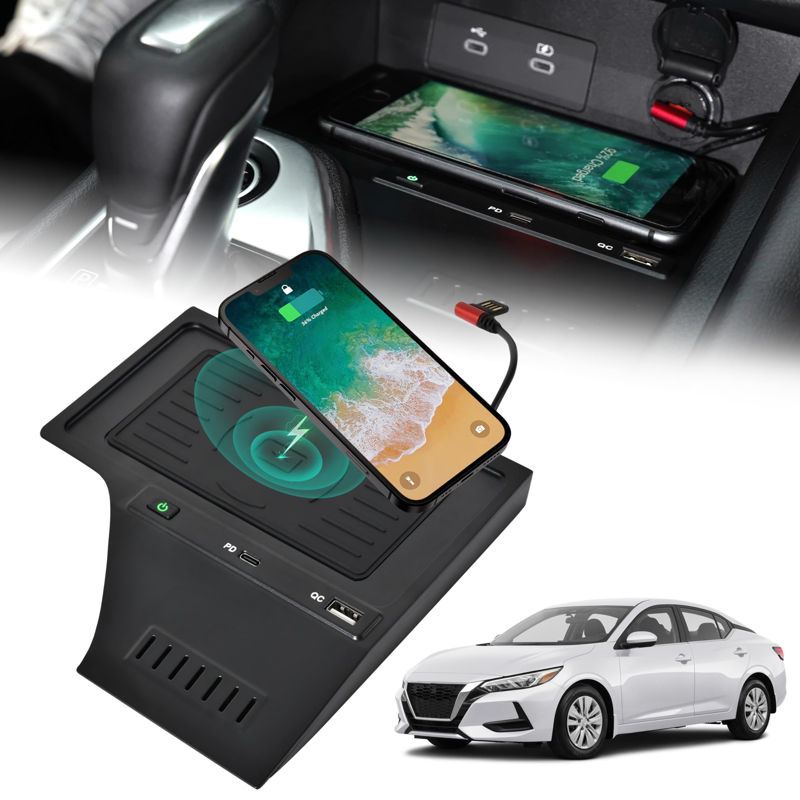 KEWISAUTO Car Wireless Charger for Nissan Sentra S, SV, SR 2020-2024, Center Console Charging Panel QC PD Fast Phone Charger Pad for 2020 2021 2022 2023 2024 Nissan Sentra S, SV, SR Accessories
