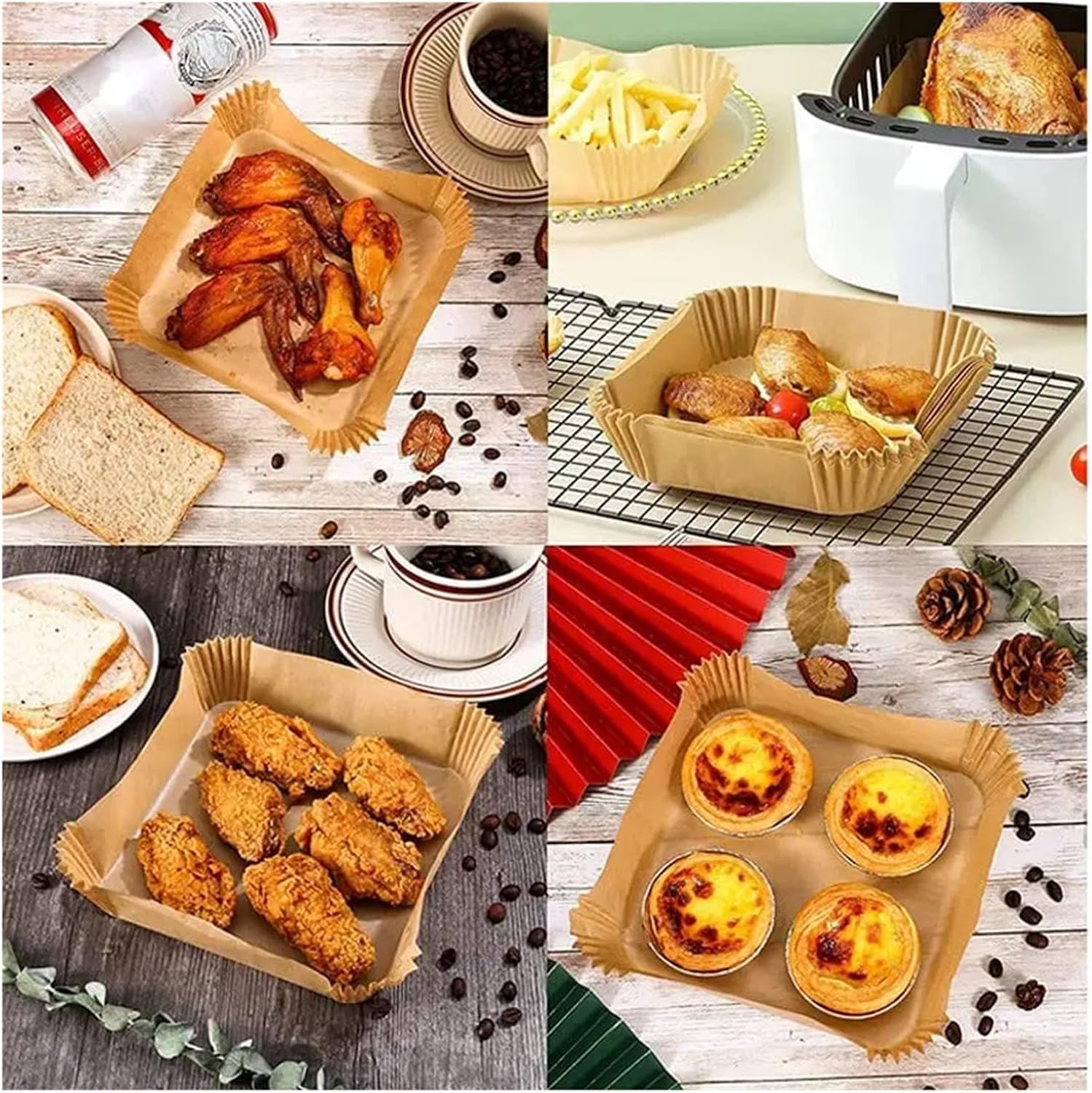 50 100 150 200 300 Pack Air Fryer Disposable Paper Liner Round Oil Proof Baking Pad 16 23cm Barbecue Oven(500Pcs 23cm Square)