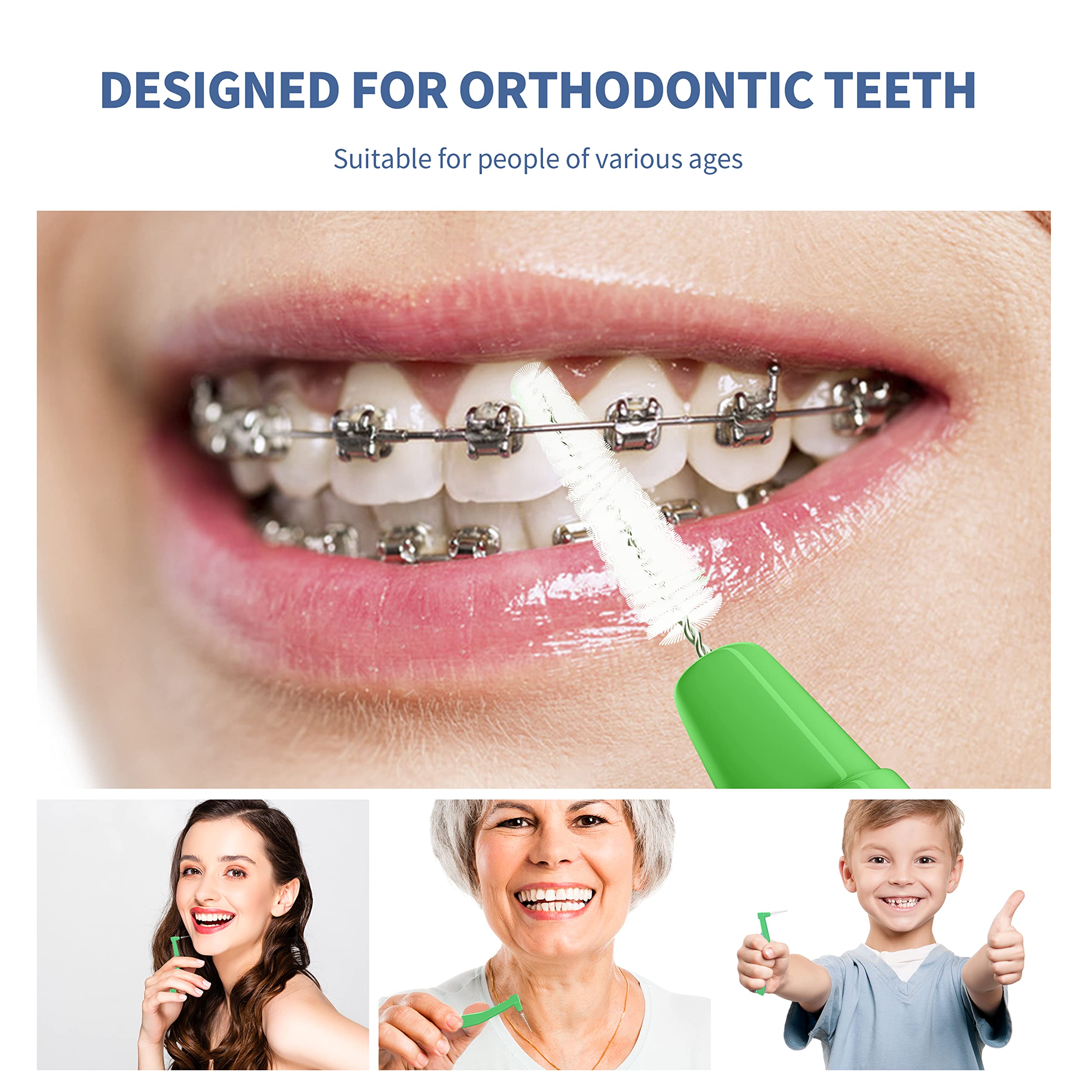 80 cepillos interdentales limpiadores dentales, palillo de dientes, cabeza de hilo dental, cepillo de higiene dental, cepillos angulares interdentales con funda portátil, fácil de usar para limpieza