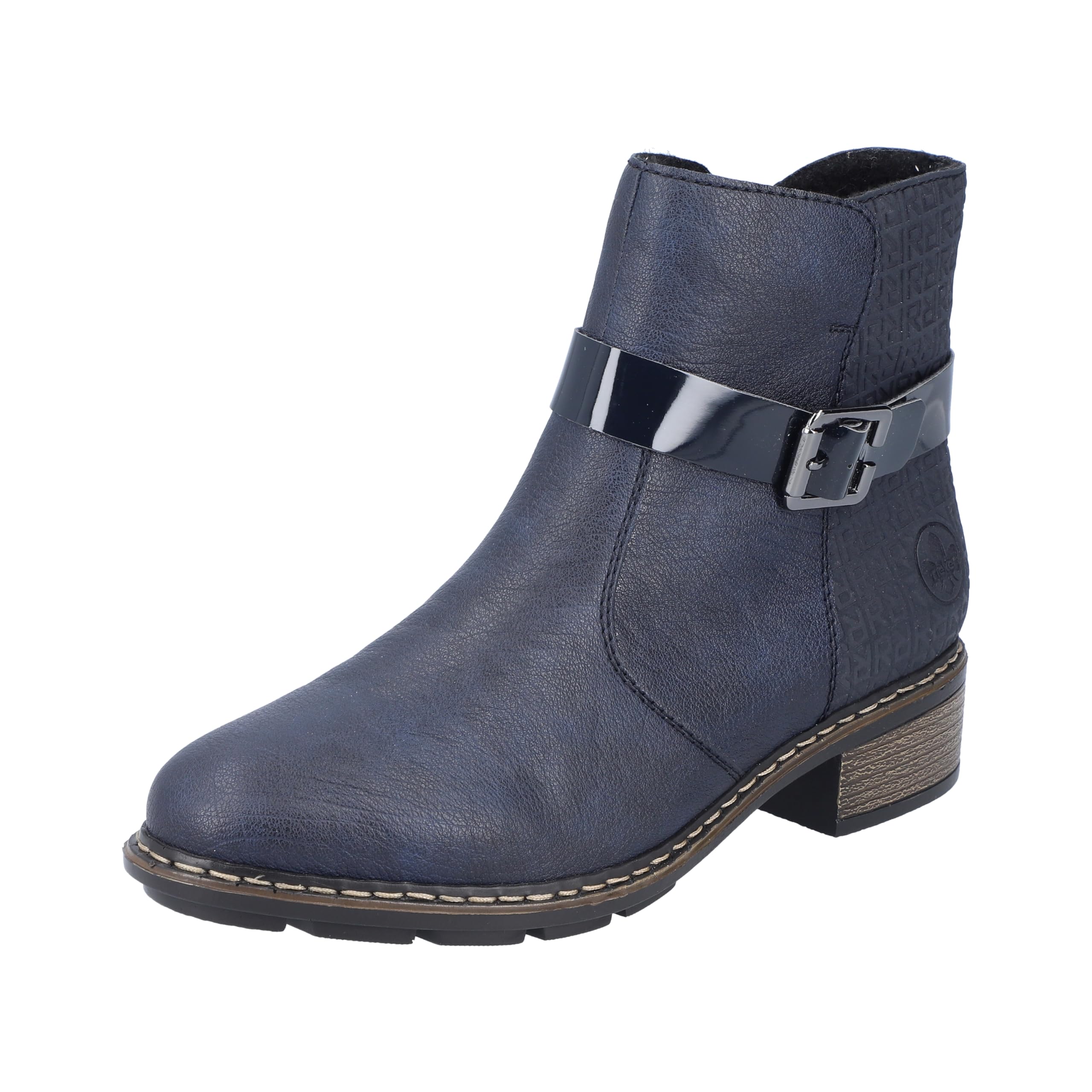 Rieker Damen Stiefel Biker Boots Rieker Stiefelette Blau Leder