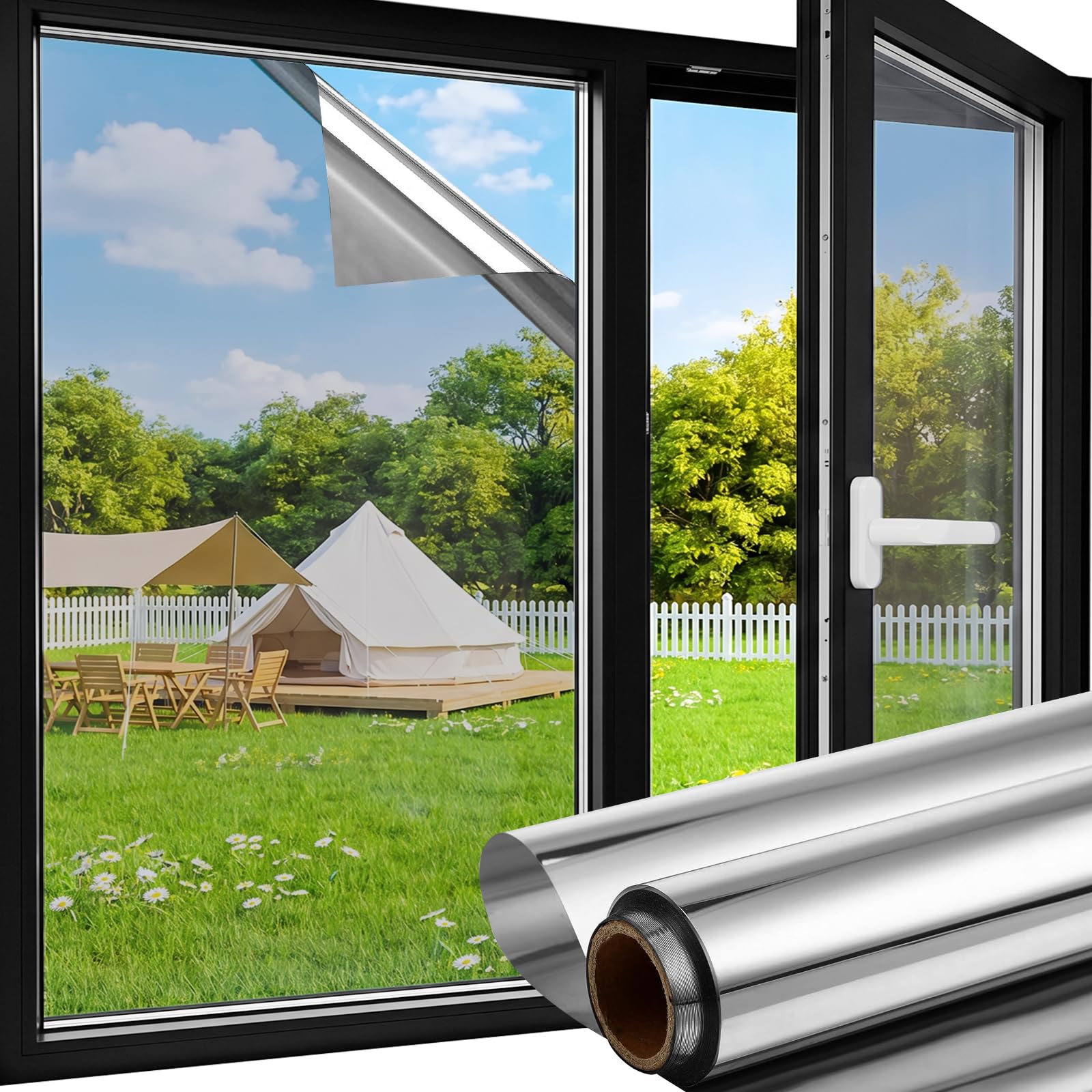 aboveBED Fensterfolie Blickdicht von Außen, Sonnenschutz Innen Außen, klare Durchsicht, UV Schutz