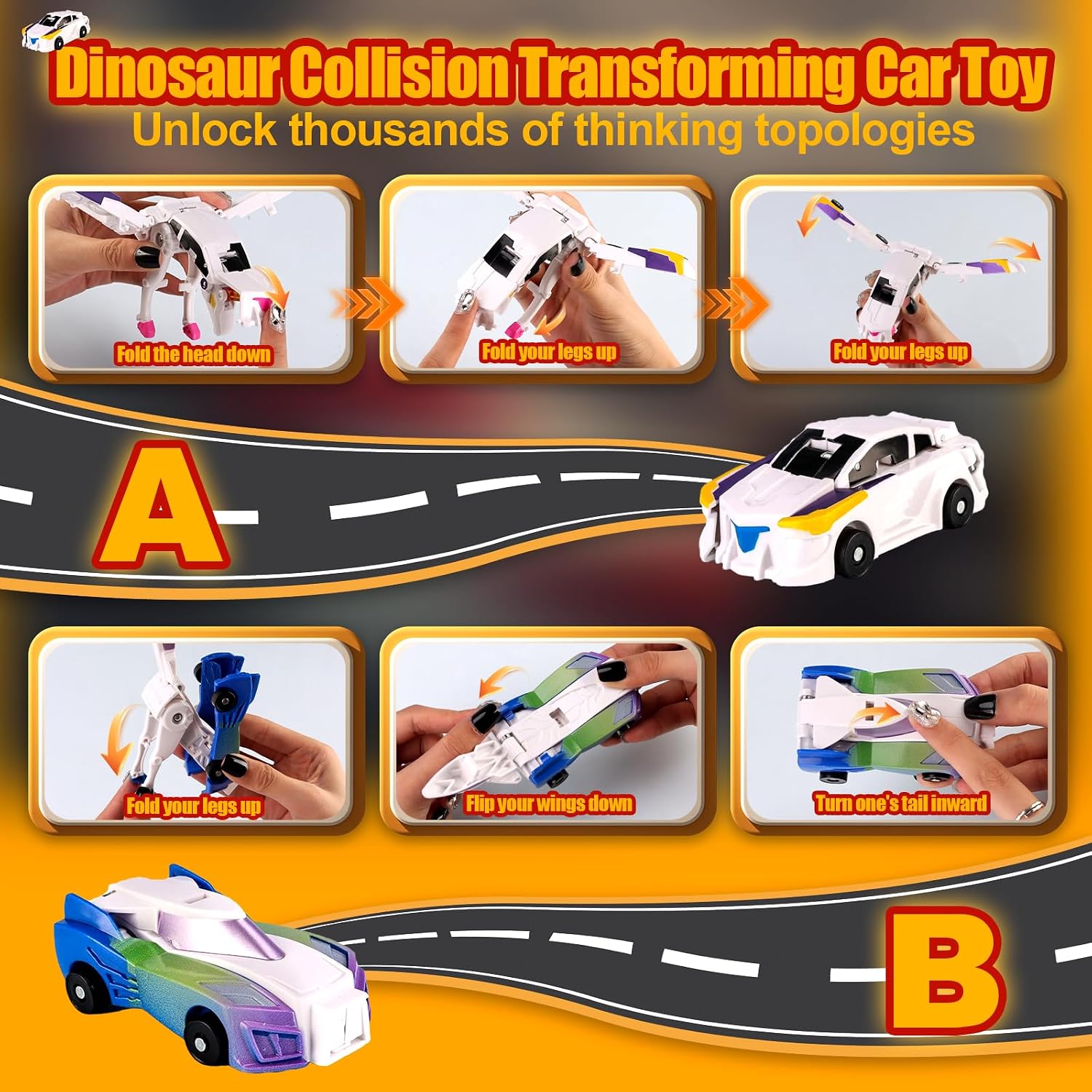 Magnetic Transforming Cars Toy, Collision Transforming Car Robot Toys, Automatic Deformation of Magnetic Connections Racing Car Set for Girls Age 3-6 Years Old Party Birthday (Blue A) image 4