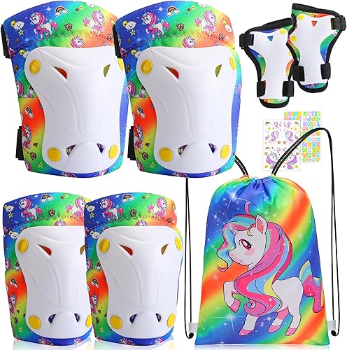 Unicorn Hunter Juego de equipo de protección para niños, rodilleras de unicornio para niños de 3 a 15 años, muñequeras y coderas, rodilleras para