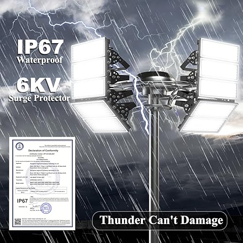 Miniatura 3 de Kekeou Luces de estadio de 500 W, luz de inundación LED al aire libre, 6500 K, 70000 lm, súper brillante, equivalente a 3500 vatios, iluminación de