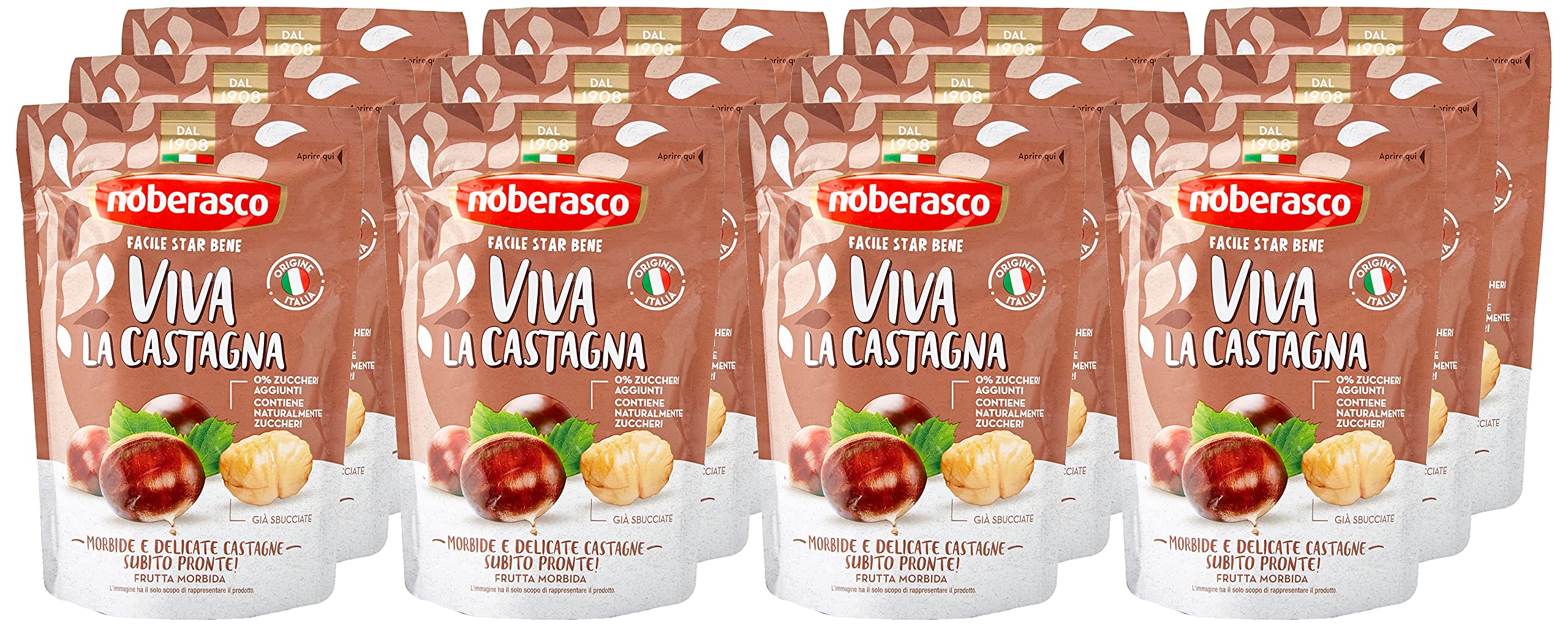 Noberasco Viva la Castagna- Snack Castagne italiane morbide, 100 g, Confezione da 12