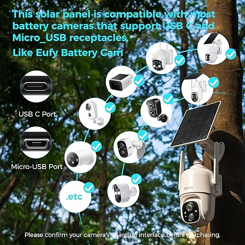 Miniatura 2 de Vicohome - Panel solar de 5 V para cámaras de seguridad, para alimentador de pájaros, tasa de conversión de energía del 23%, cable de 9.8 pies,