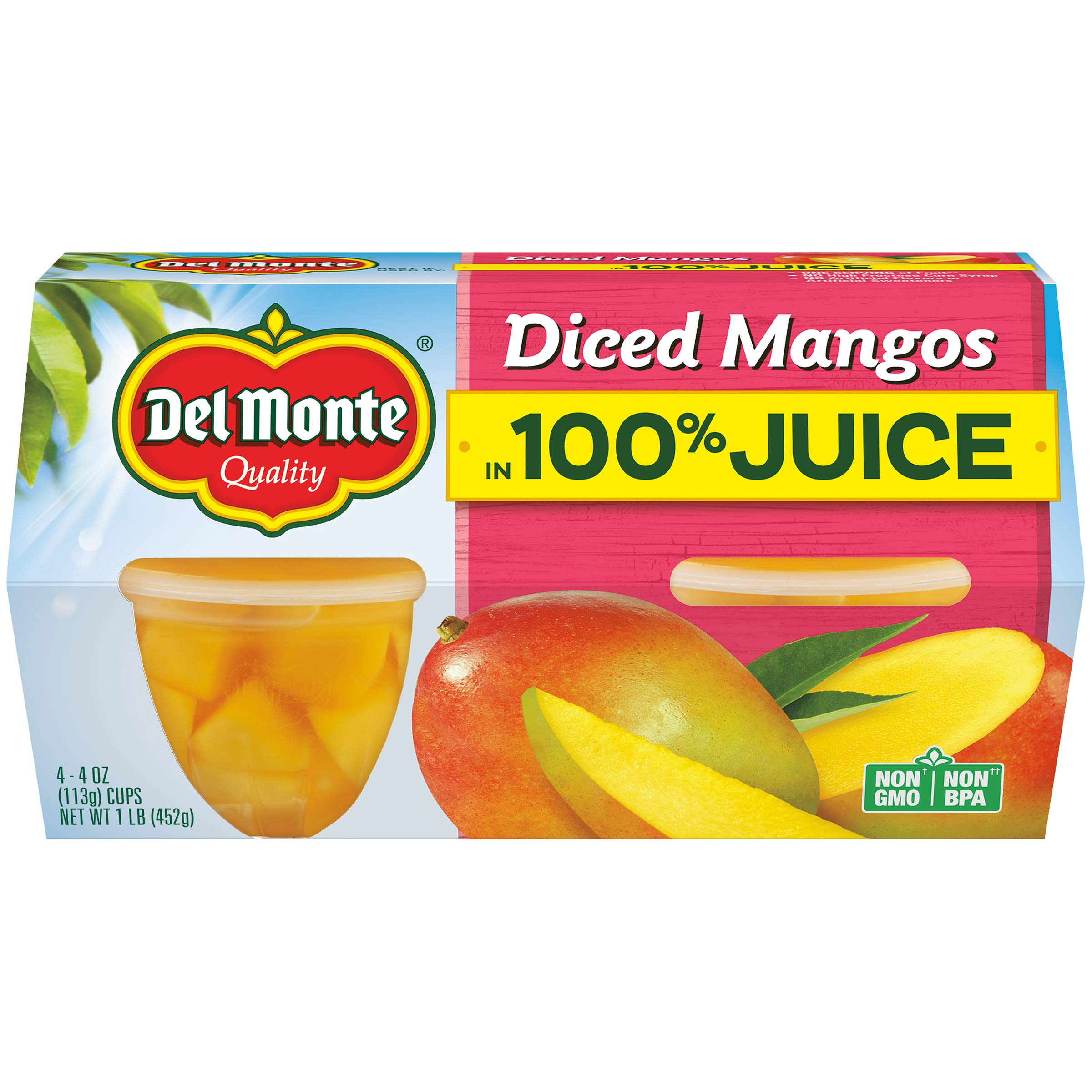 Del Monte Diced Mangos In Juice, 4 Oz, 4 Ct