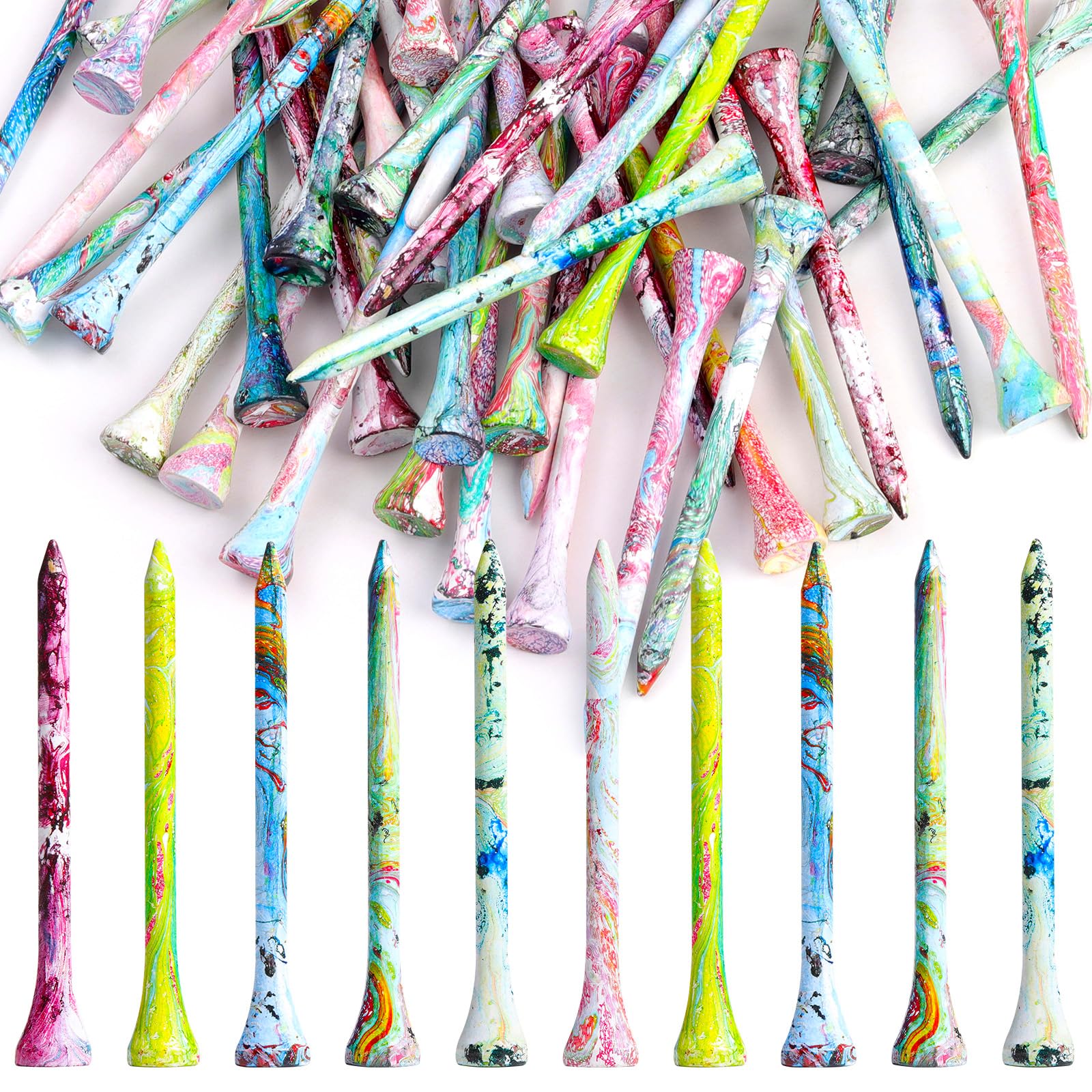 Golf Tees 3-1/4 inch, 50PCS Unbreakable Golf Tee Holder 83mm, Professional Colored Golf Tees, Reduce Friction and Side Spin, Golf Tee Accessories Golf