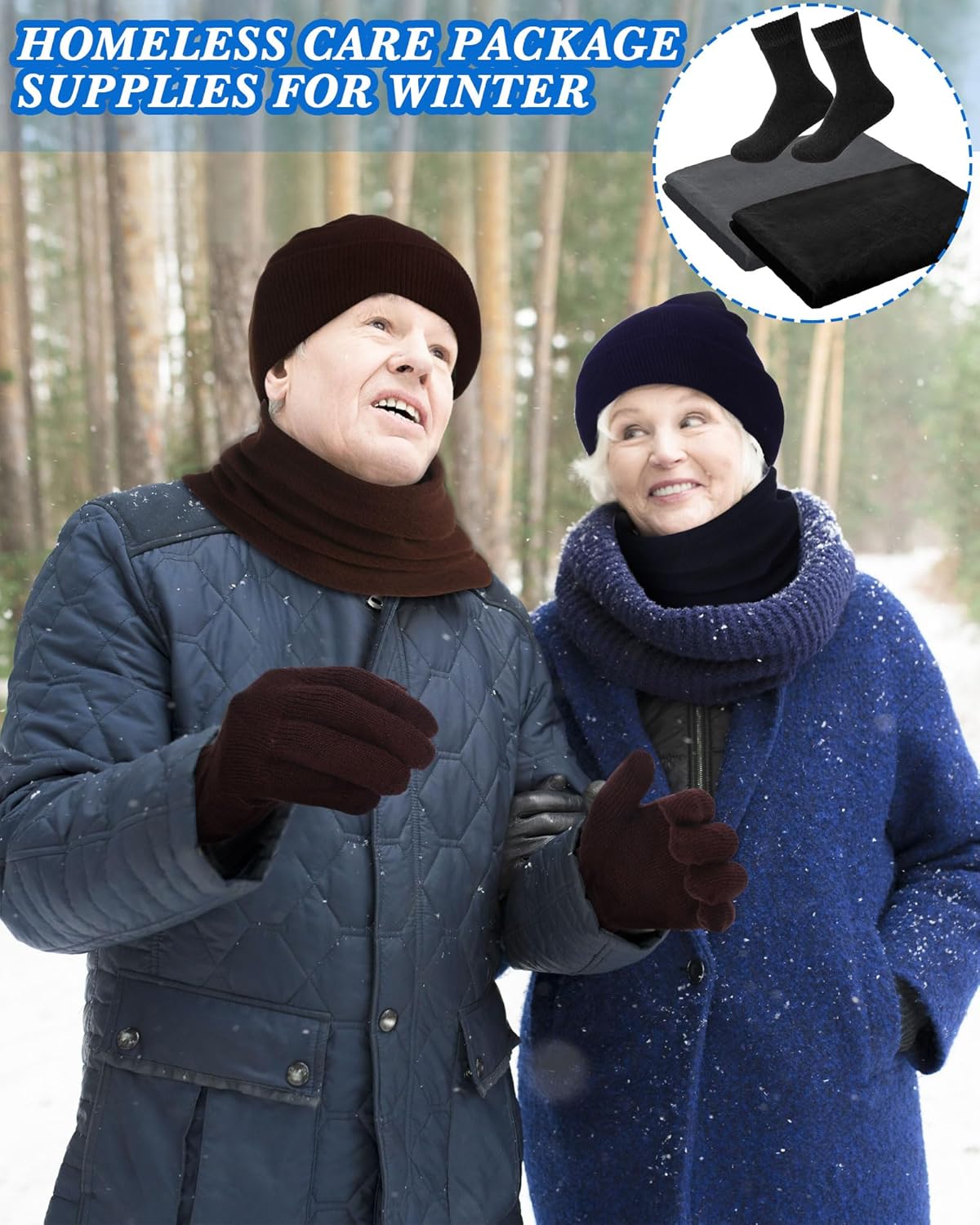 Suhine 72 Pcs Homeless Care Package Bulk Unisex Winter Gloves Beanie Hats Scarves Socks Coral Fleece Blankets Drawstring Bags - Image 5