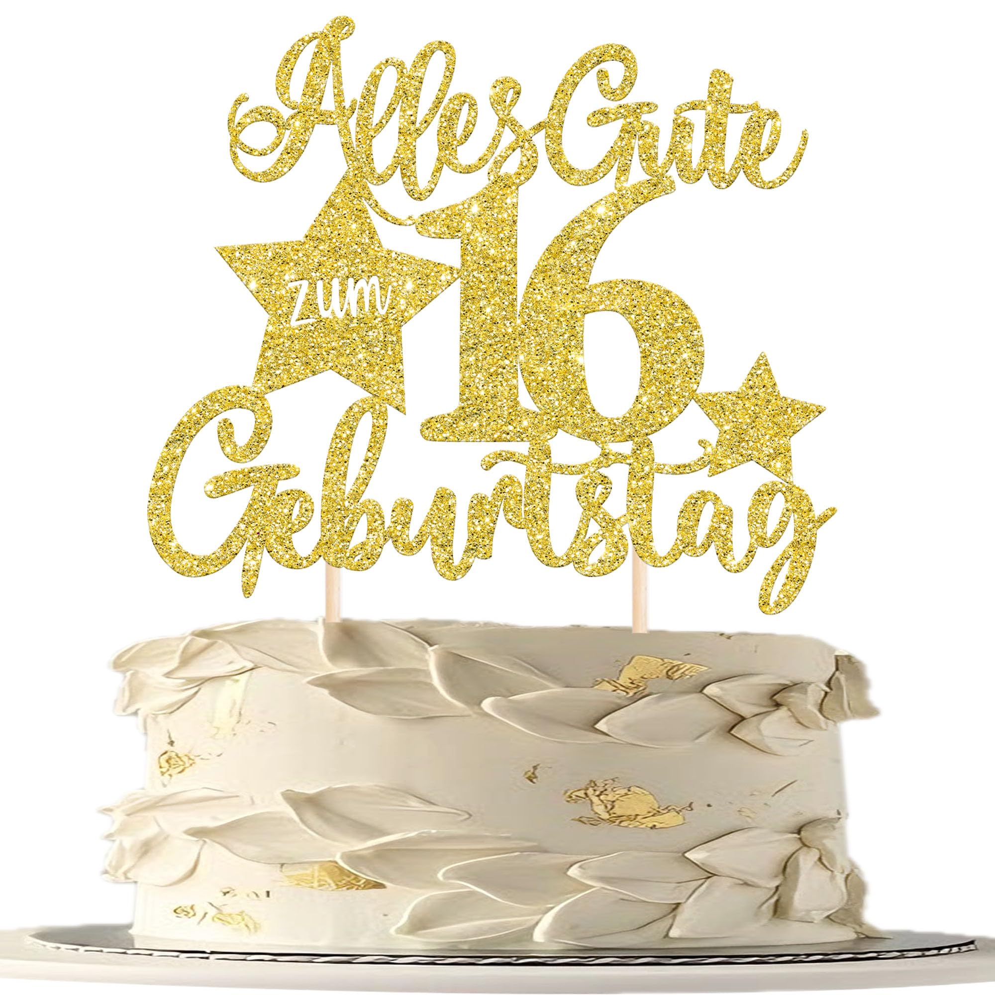 1 Stück Alles Gute zum 16 Geburtstag Tortendeko Happy Birthday Cake Topper 16th Geburtstag Kuchen Deko für Jahrestag Junge Mädchen 16th Party Kuchen Dekoration Gold