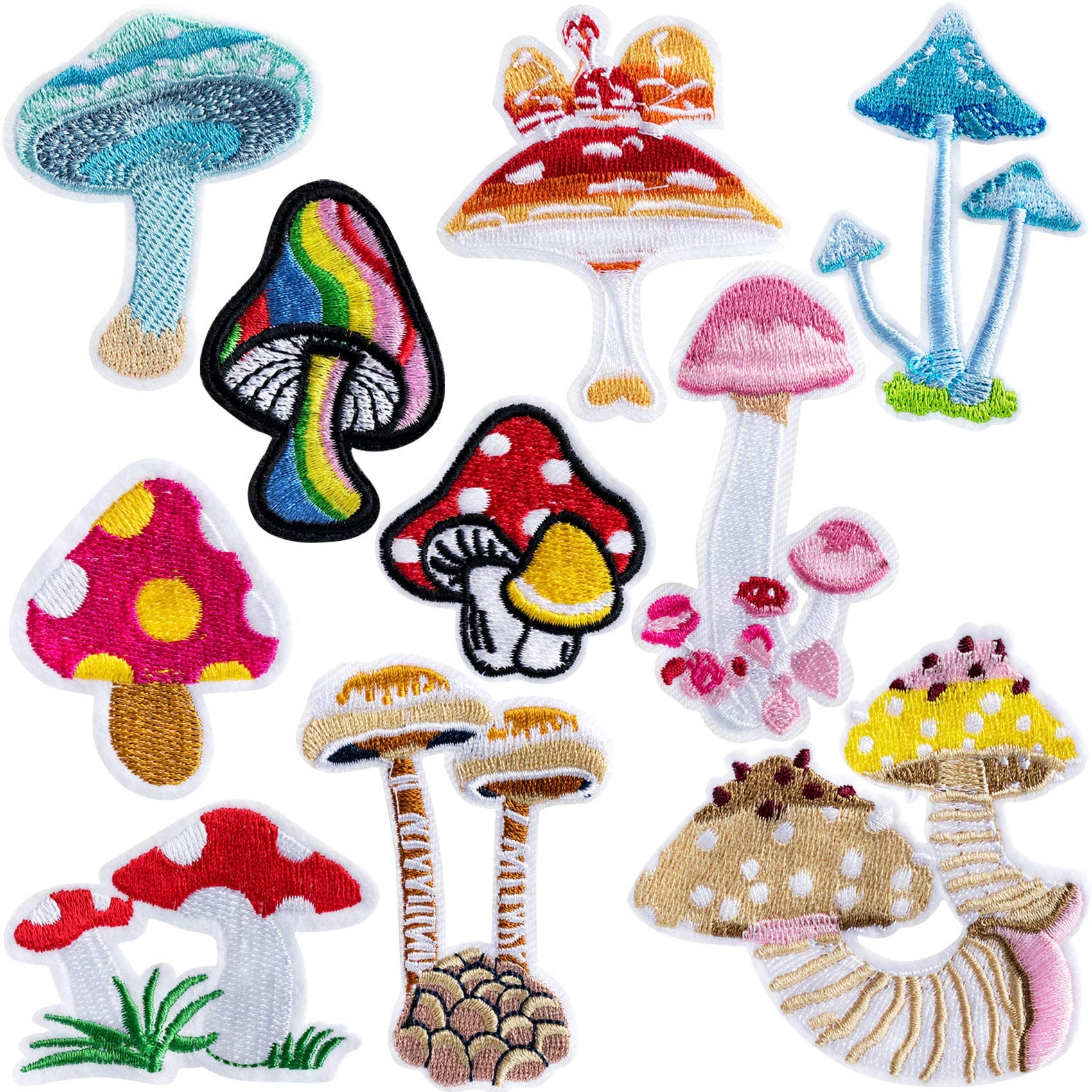 GNAFOTU 9Pcs Iron on Patches for Jackets Hip hop, Music Theme Embroidery Patchess for Clothes Hats Backpack Pants, DIY Embroidery Patch Sew on Patches. (Mushroom)