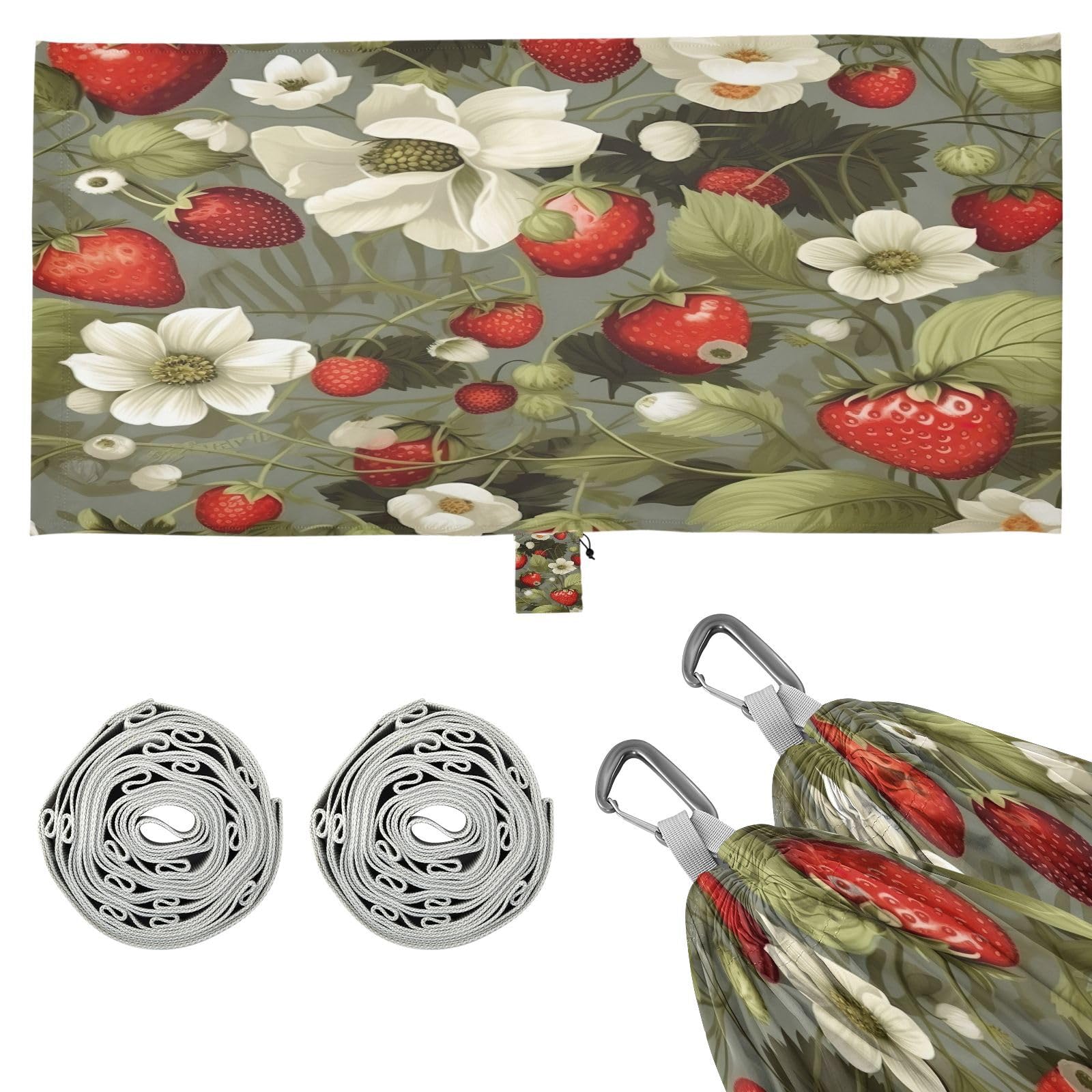 ATTX Strawberry Flower Pattern Camping Hammock - Lightweight & Portable Hammocks, Heavy Duty 330lbs Capacity for Indoor, Hiking, Backpacking, Travel, Backyard, Beach#310