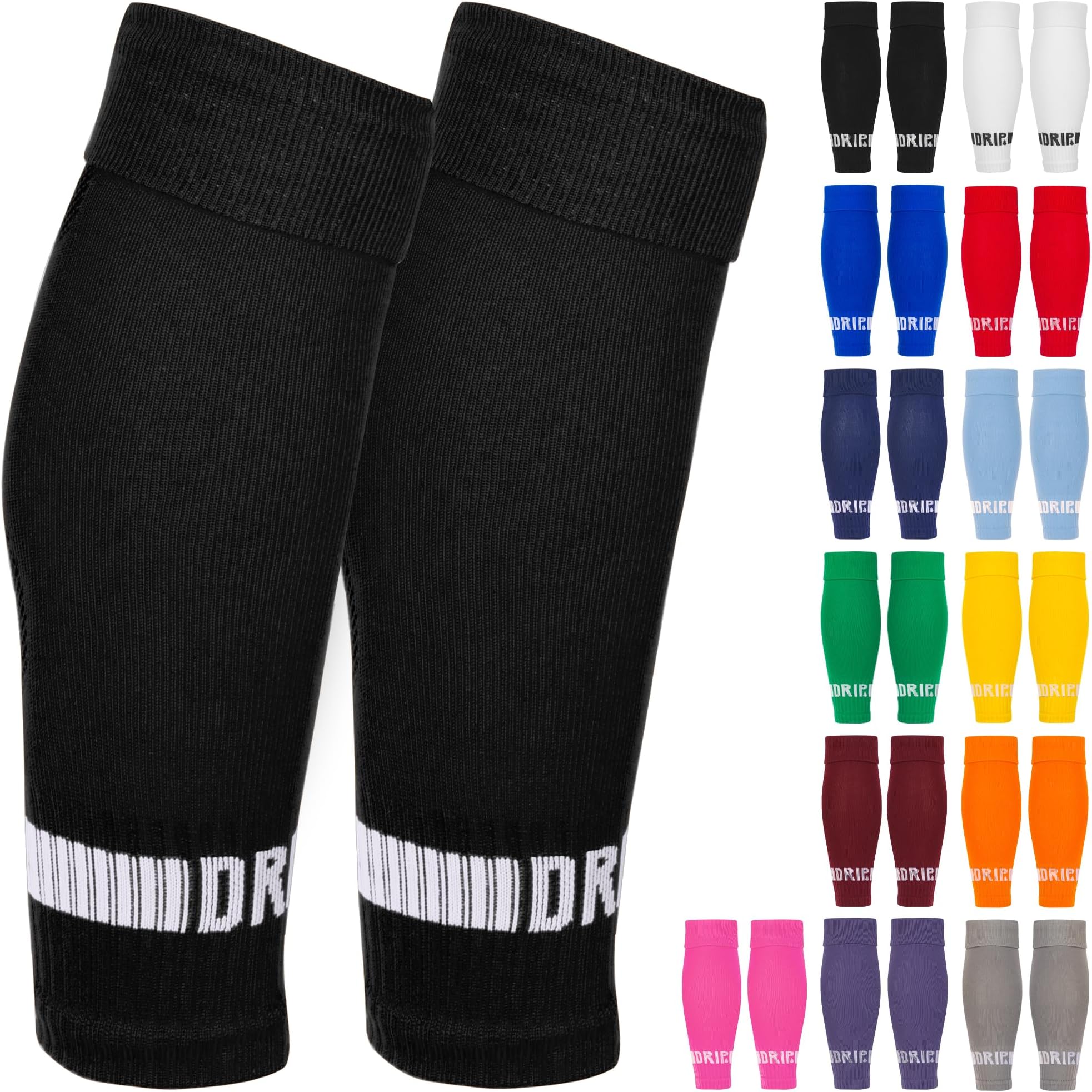 Football Sock Sleeves - 3 Sizes for Kids, Men, Junior, Women (S:13C-3.5, M:4-7.5, L:8+) - Multiple Colours - 1 Pair Football Sleeve Socks with Breathable Calf Comfort Mesh