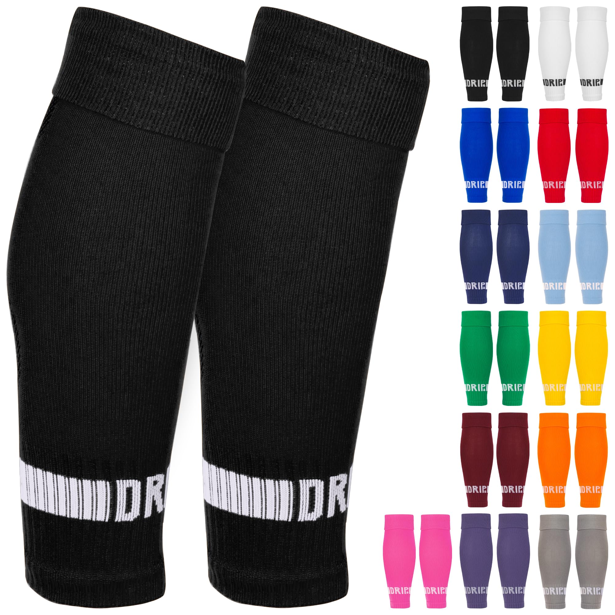 Football Sock Sleeves to go with Grip Socks - 1 Pair Football Sleeve Socks with Calf Comfort Mesh - Mens, Womens, Juniors & Kids Football Socks in 3 Sizes (S:13C-3.5, M:4-7.5, L:8+)
