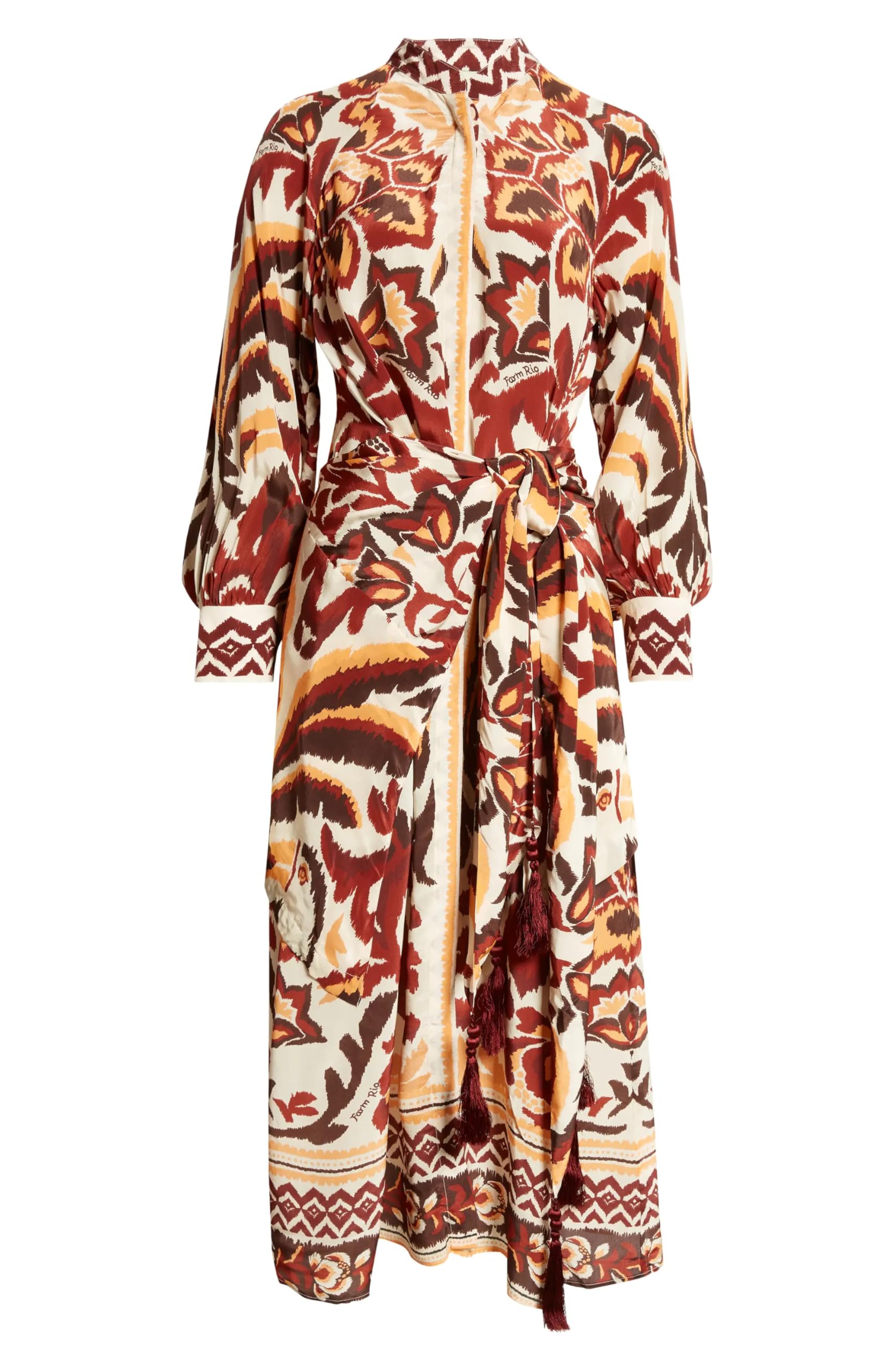 Women's Toucans Scarf Cream Tie Front Long Sleeve Shirtdress