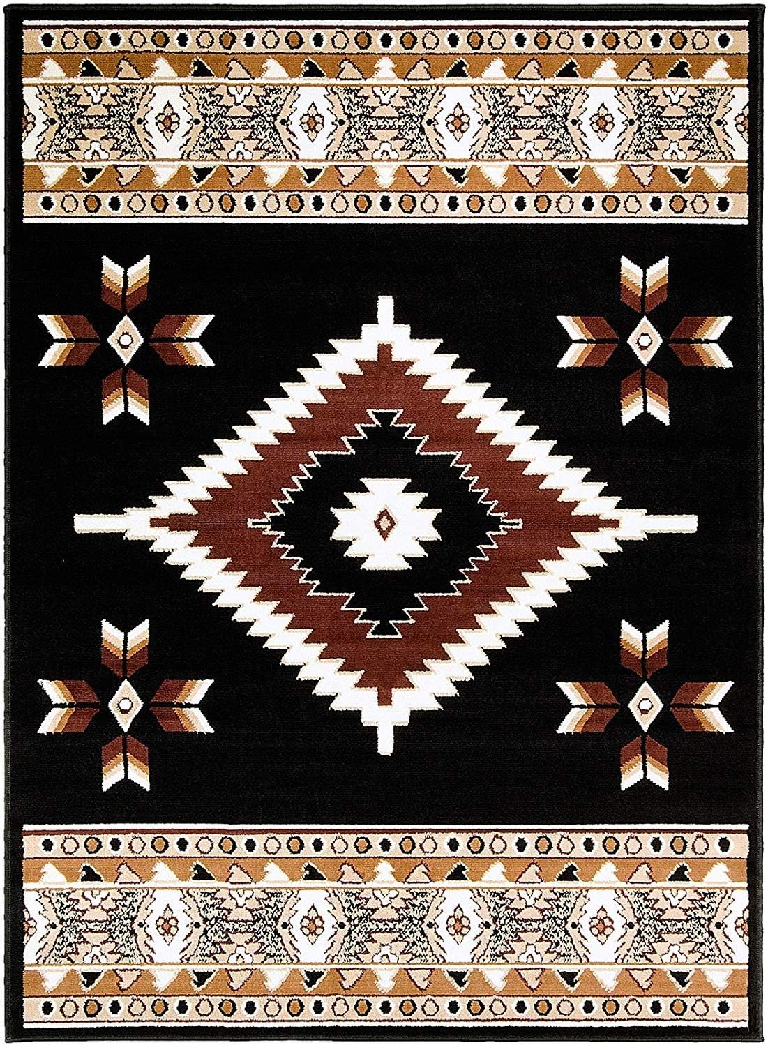 Champion Rugs Southwest Native American Area Rug Carpet Black (2 Feet X 3 Feet)