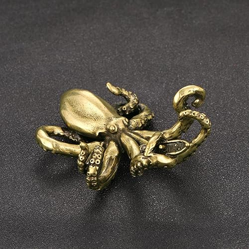 LANGXIANGART Figuras de latón figuras de pulpo de latón miniaturas decoración del hogar adorno de escritorio estatua de animales de cobre antiguo
