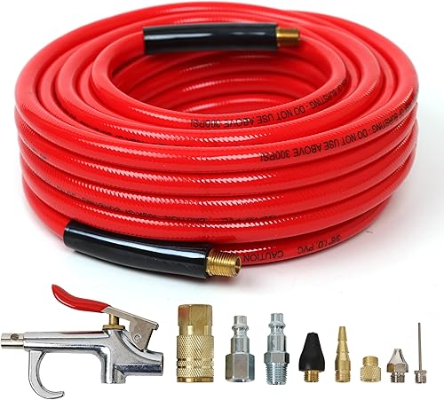 DYNAMIC POWER Manguera de compresor de aire de PVC de 3/8 pulgadas x 50 pies con kit de accesorios para compresor de aire de 10 piezas