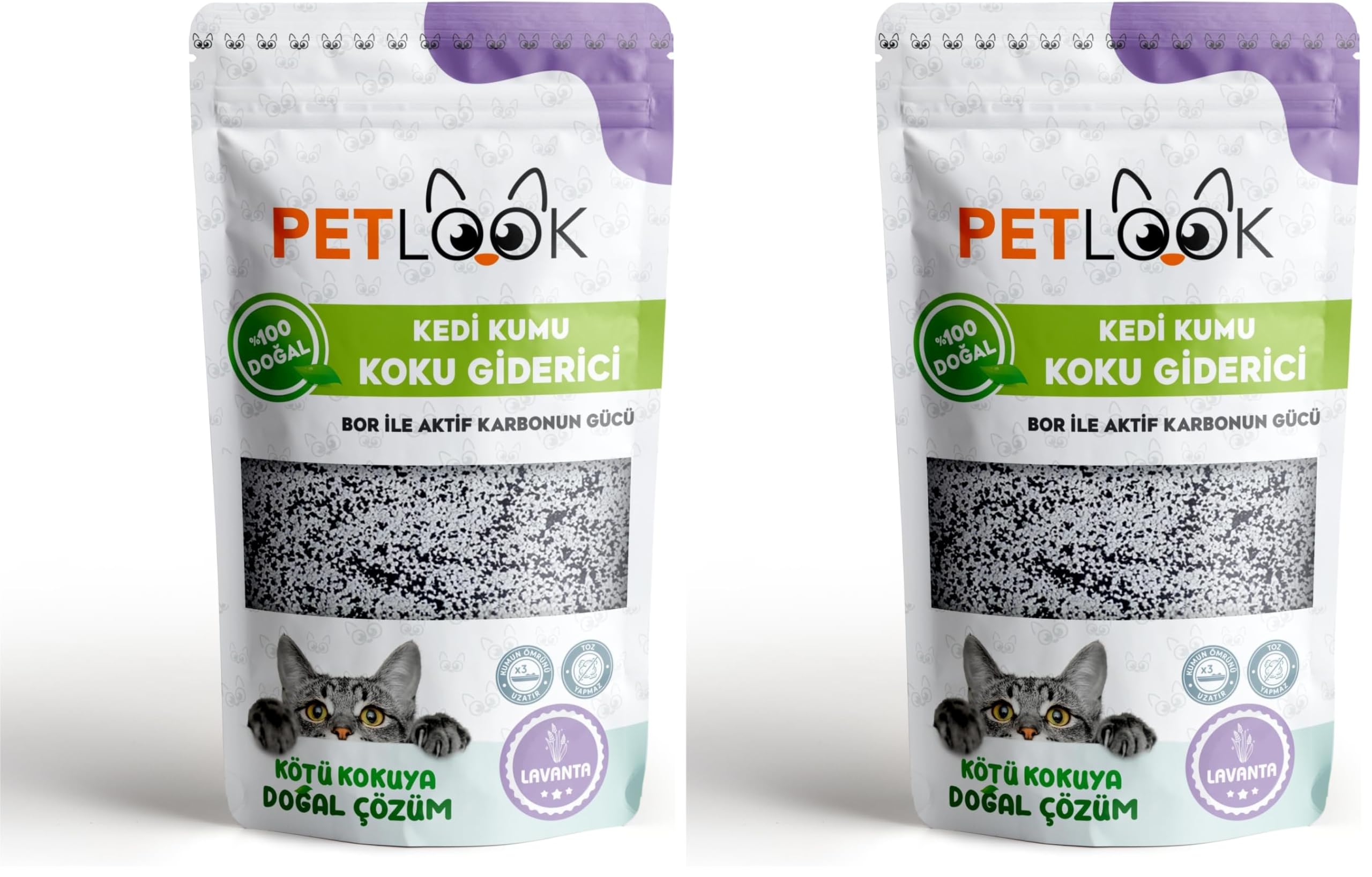 Kedi Kumu Koku Giderici Aktif Karbon Katkılı Kokusuz 300 gr (LAVANTA) (2 paketi)