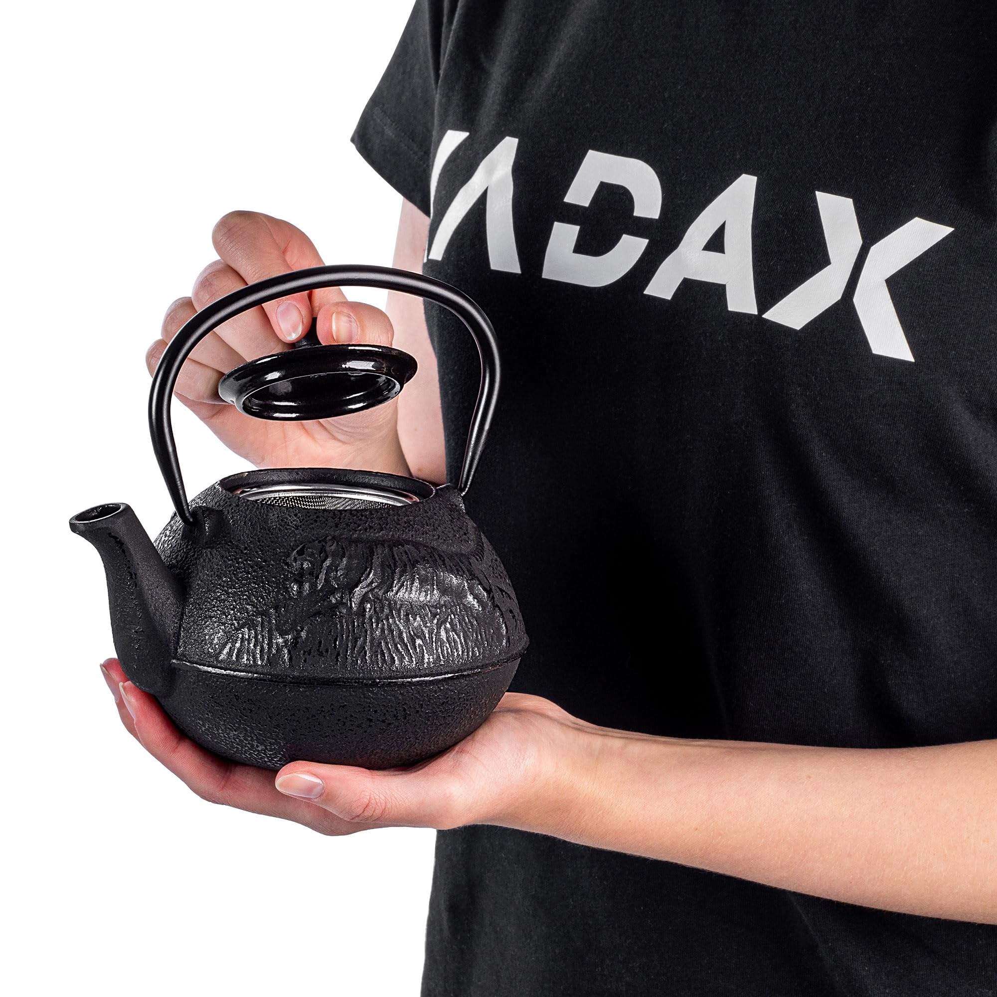 KADAX Gietijzeren theeketel, Japanse stijl, ketel met theezeef en comfortabele handgreep, traditionele ijzeren pot, Japanse stijl (zwart