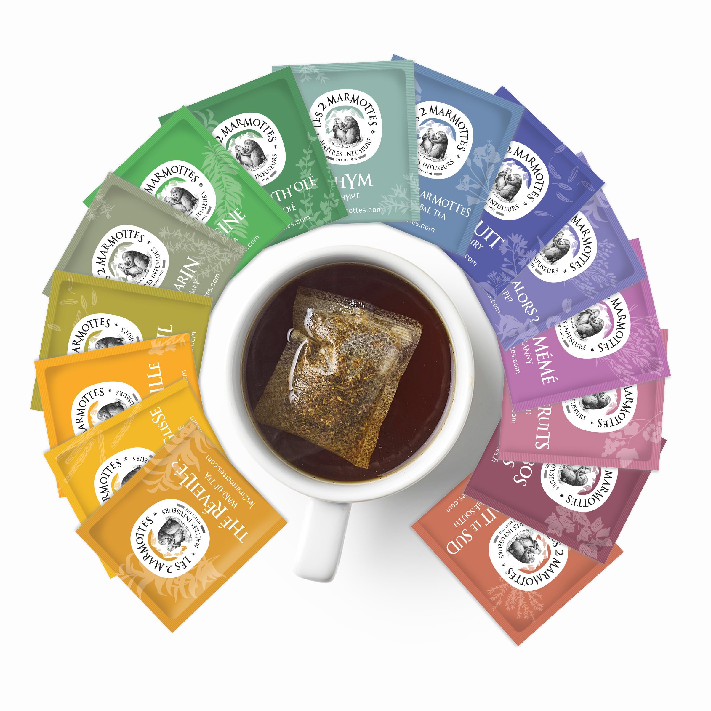 Les 2 Marmottes - Grand Coffret Récoltes du Terrier 90 Sachets - 12 Infusions 3 Thés - Idéal En Cadeau - Bien-Être Et Relaxation - Made In France - Sans arômes ajoutés - 134g
