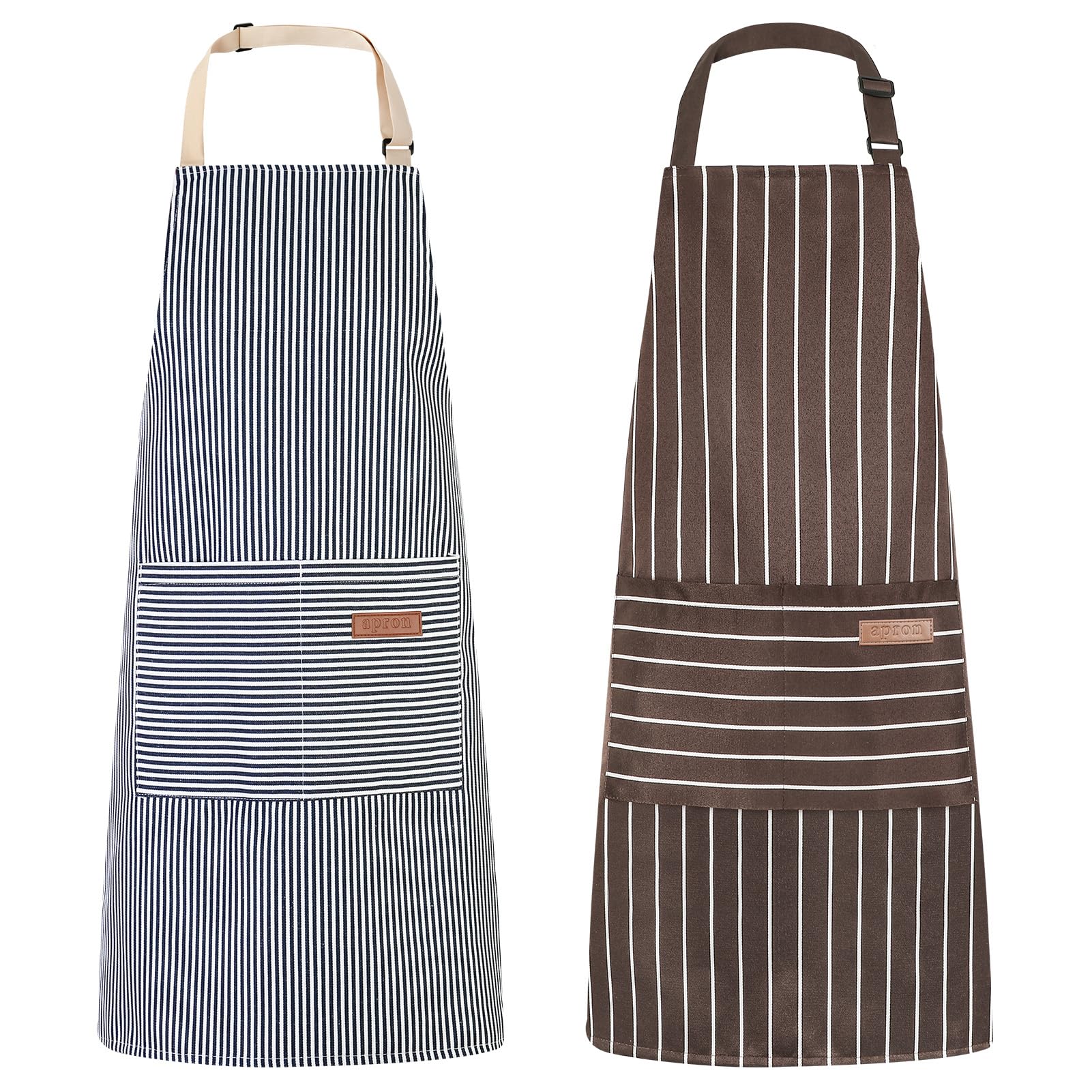 saerryor 2 Pack Unisex Adjustable Bib Apron with Pockets Brown Grey
