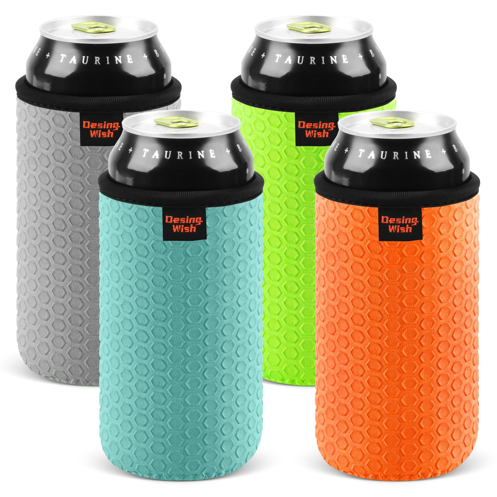 Desing Wish 4 Pack 16oz Can Cooler Sleeves Honeycomb Embossing Insulated Neoprene Soda Cans Sleeves Holders Non-slip Can Insulator Sleeves - Orange/