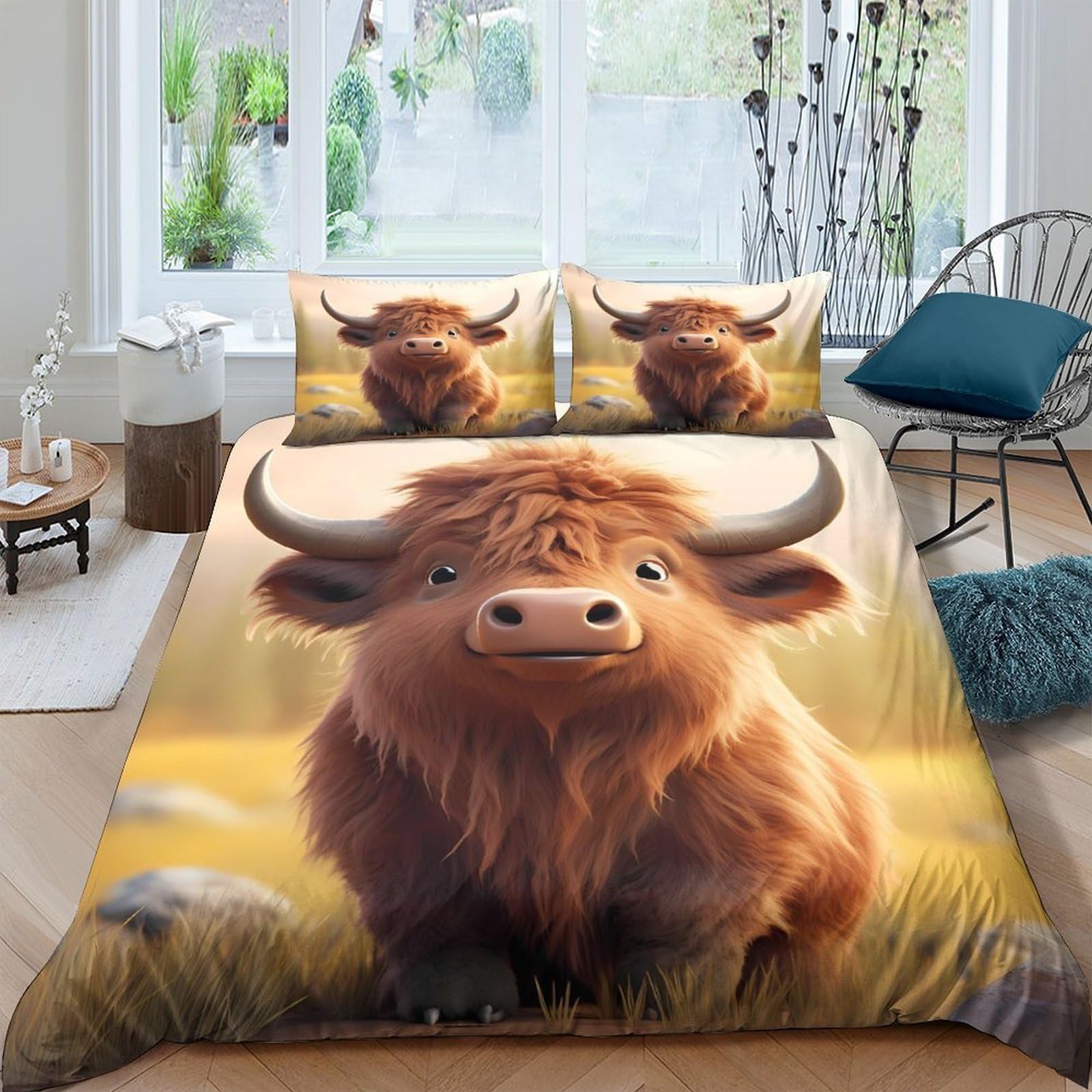 Ctjqhvkz Style-7 3D Printed Highland Cow Fitted Sheet Microfiber Soft Anti-Slip Cartoon Farm Animal Bed Cover Bedroom Decor Single（135X200cm）