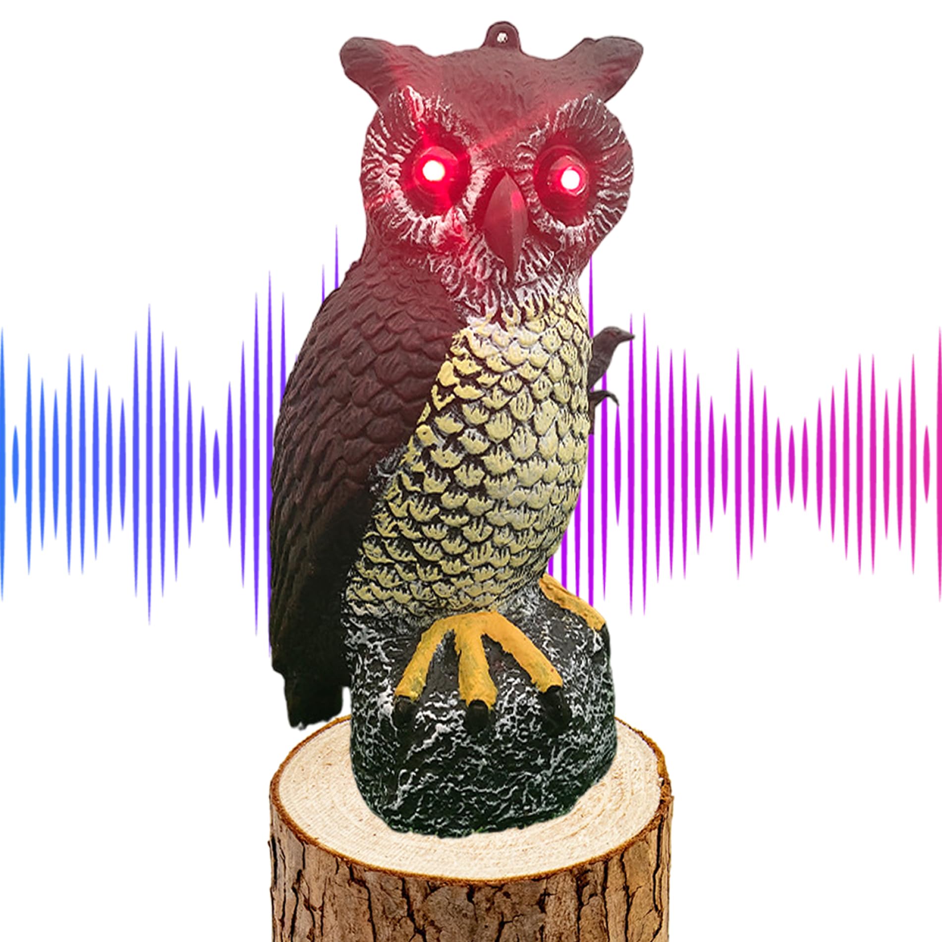 Búho para ahuyentar pájaros con sensor solar luz y sonido estatua repelente de jardín de mesa