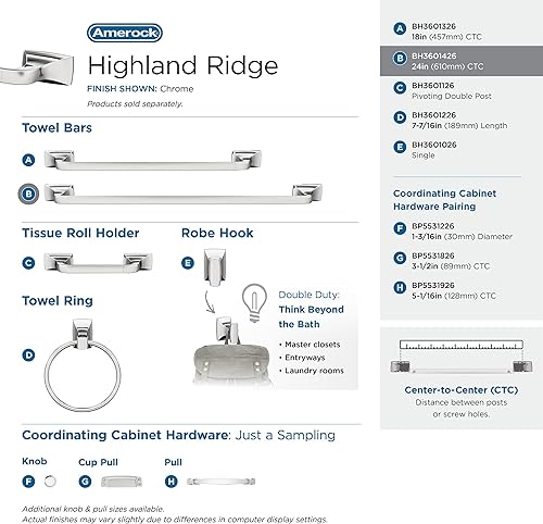 Vista 51 de Amerock BH36012BBZ - Toallero dorado champán Accesorio de baño Highland Ridge 7-7/16 pulgadas (7.441 in) de longitud Toallero de mano