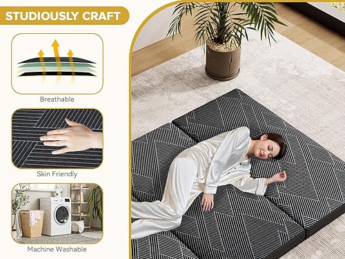 Miniatura 4 de Vamcheer Colchón plegable tamaño Queen de 6 pulgadas, colchón plegable de espuma viscoelástica de triple pliegue con una funda plegable y lavable,