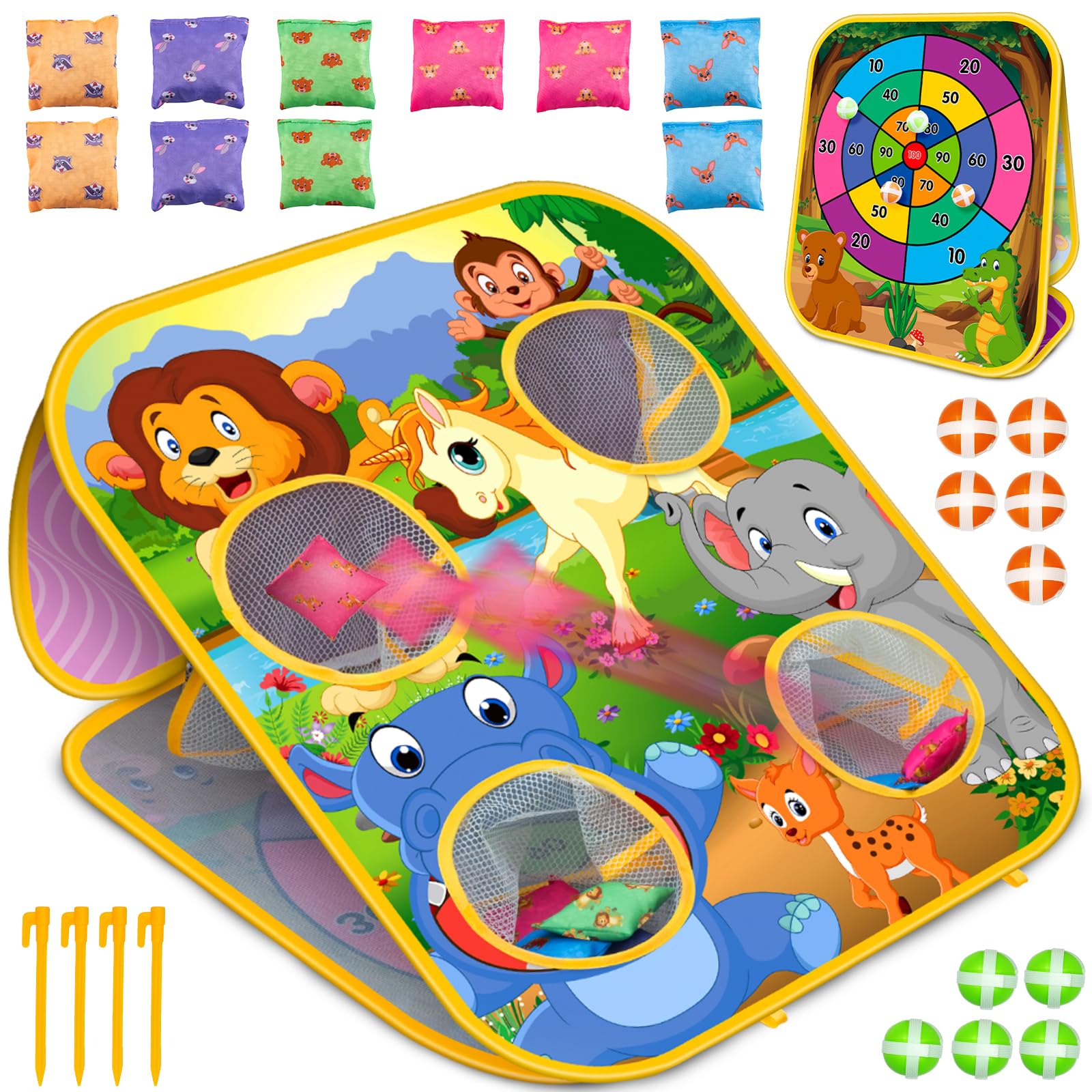 bean bag toss game for kids - cornhole board outdoor toys for toddlers -party activities carnival outside yard backyard beach lawn games toy for kid boys girls age 3 4 5 6 7 8 year old birthday gifts
