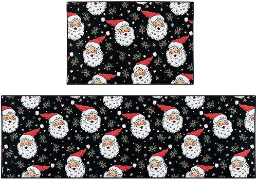 Miniatura 1 de Tayney Juego de 2 alfombras y tapetes de cocina de Navidad, antideslizantes, lavables, bonitos tapetes de cocina de Papá Noel, tapete de camino de